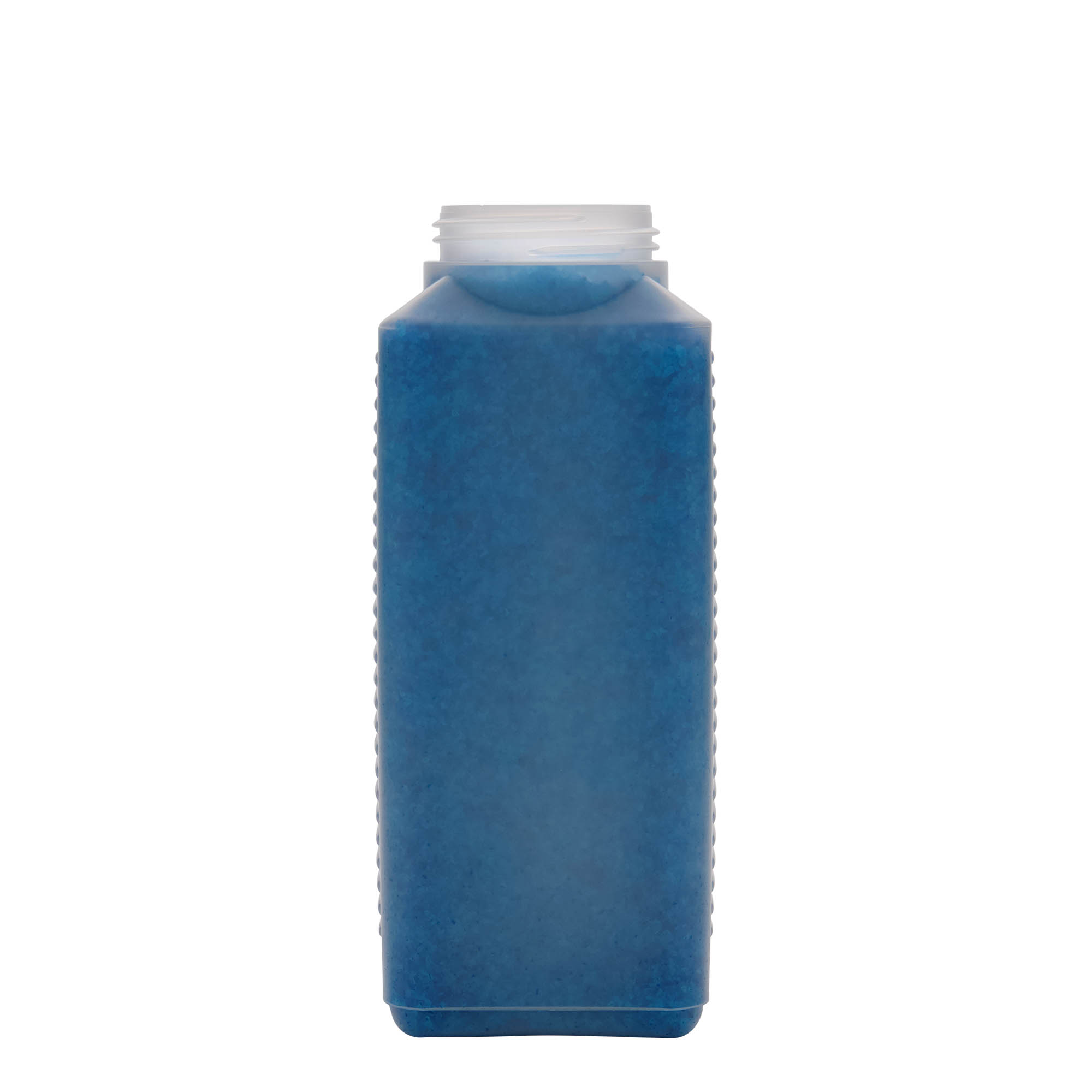 1.000 ml bredhalsflaske, rektangulær, HDPE-plast, natur, åbning: DIN 60 EPE