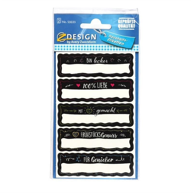 Zweckform etiketter 'Hjemmelavet', rektangulære, papir, sort