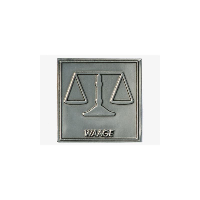 Tinmærkat 'Vægt', kvadratisk, metal, sølv Tinmærkat 'Vægt', kvadratisk, metal, sølv