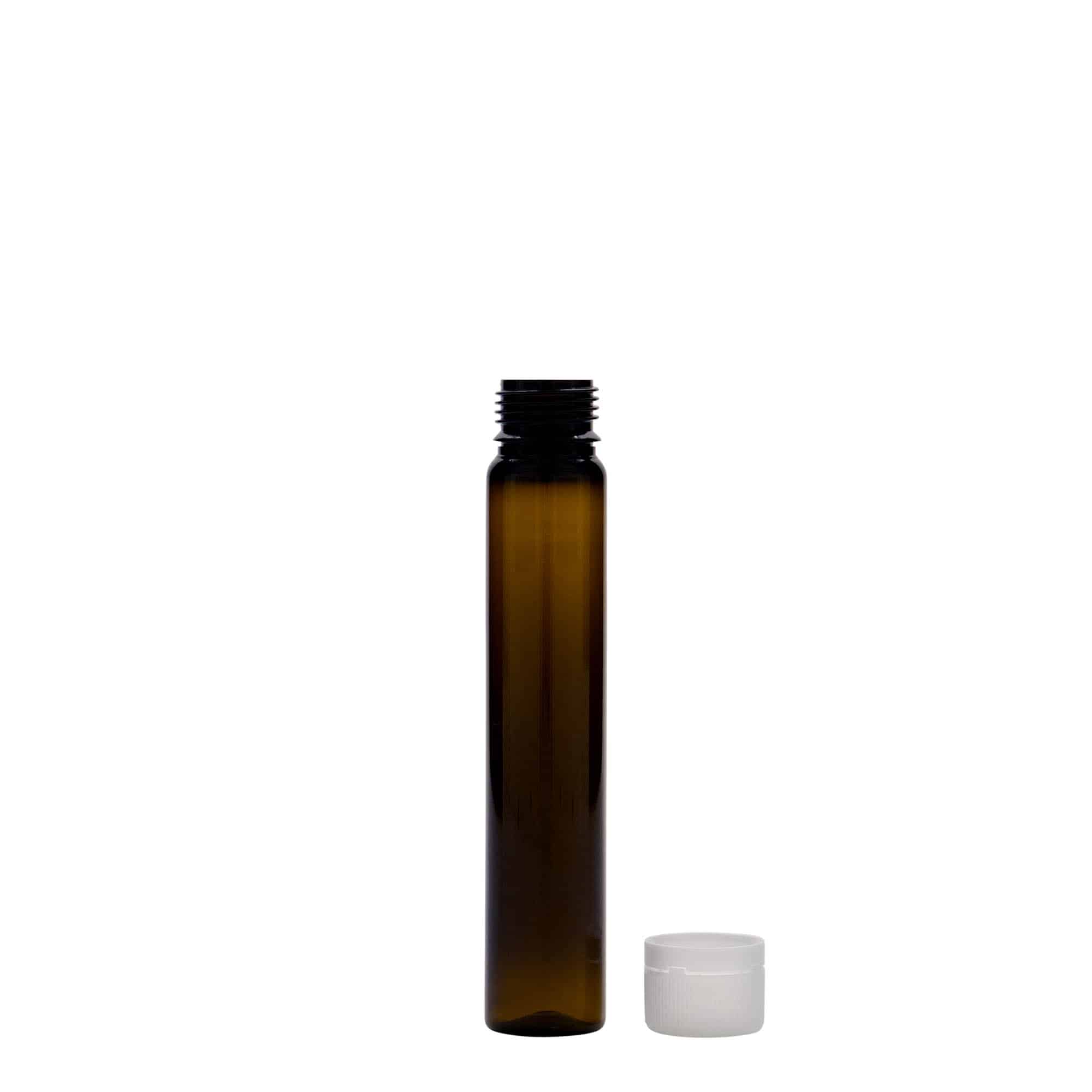 25 ml PET-rør, plast, brun, åbning: skruelåg