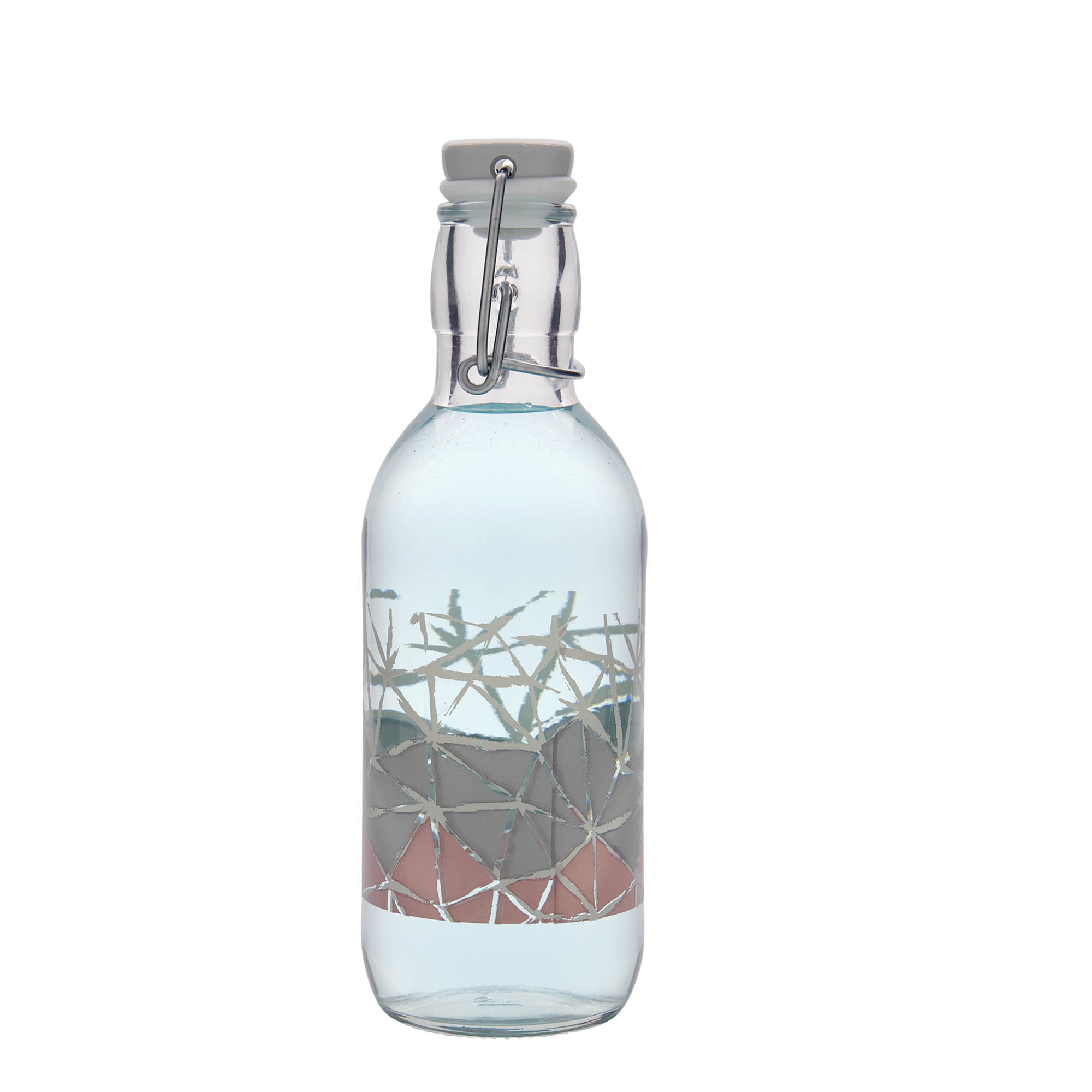 500 ml glasflaske Emilia trykt 'Manolibera rosa', åbning: patentprop