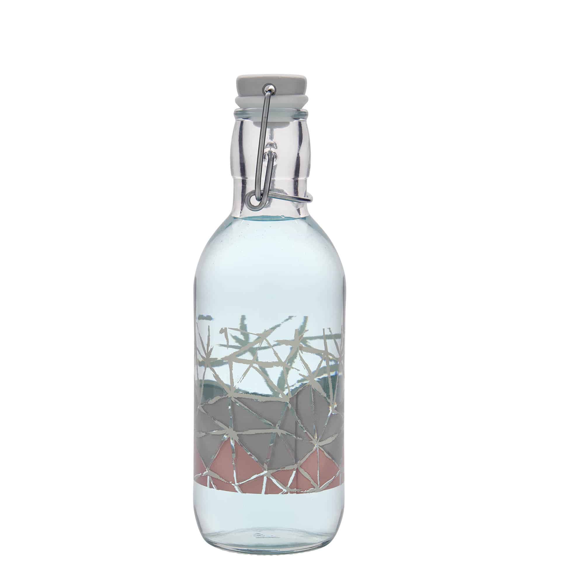 500 ml glasflaske Emilia trykt 'Manolibera rosa', åbning: patentprop