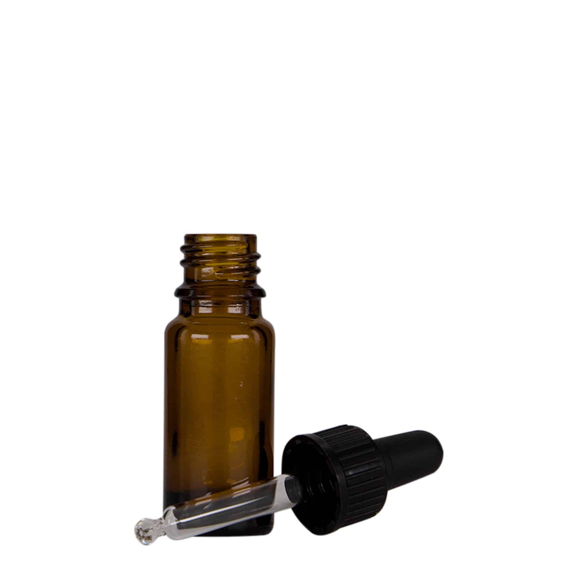 10 ml pipetteflaske, medicin, glas, brun-sort, åbning: DIN 18