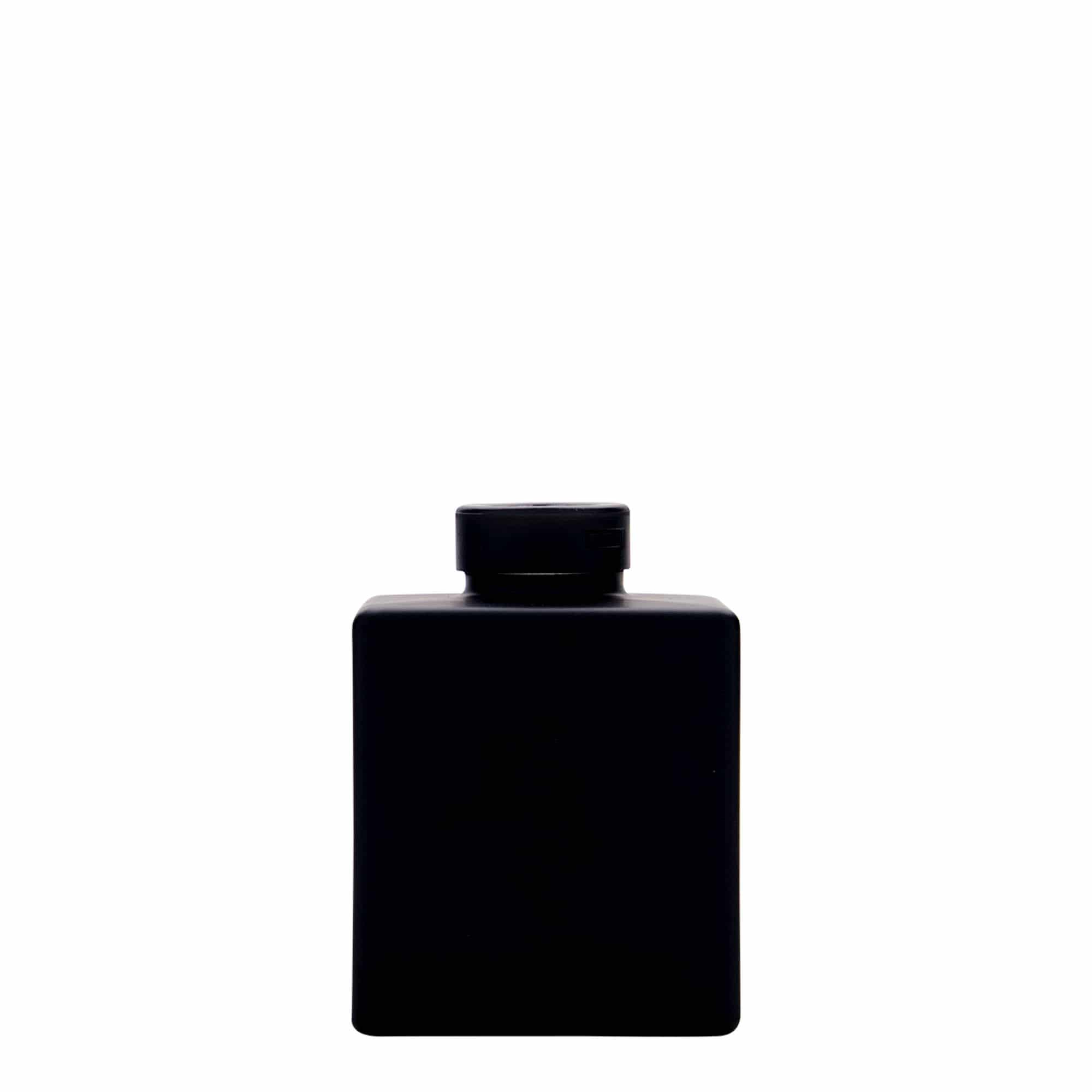 100 ml glasflaske 'Cube', firkantet, sort, åbning: kork