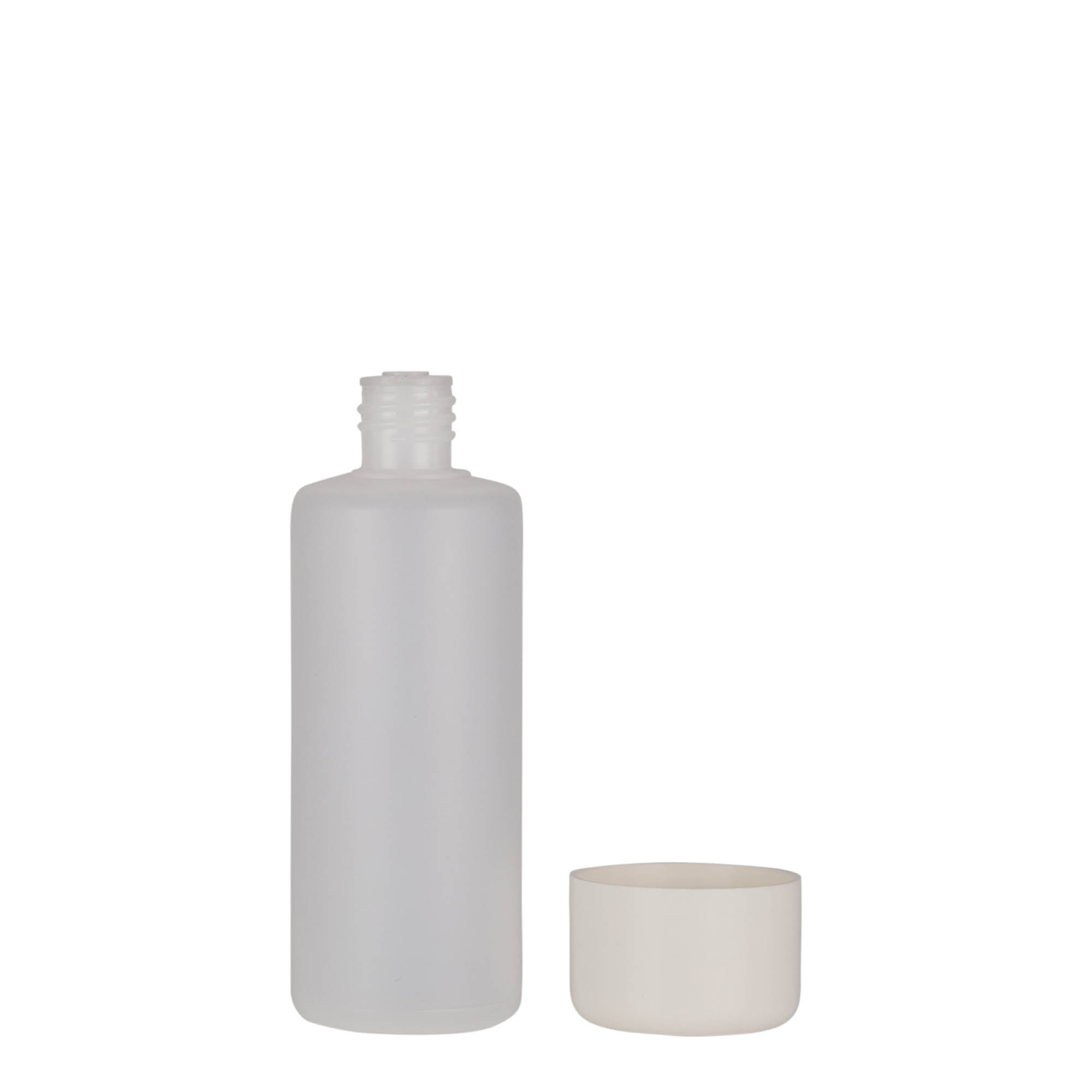 100 ml rund flaske, PE-plast, natur, åbning: skruelåg 100 ml rund flaske, PE-plast, natur, åbning: skruelåg