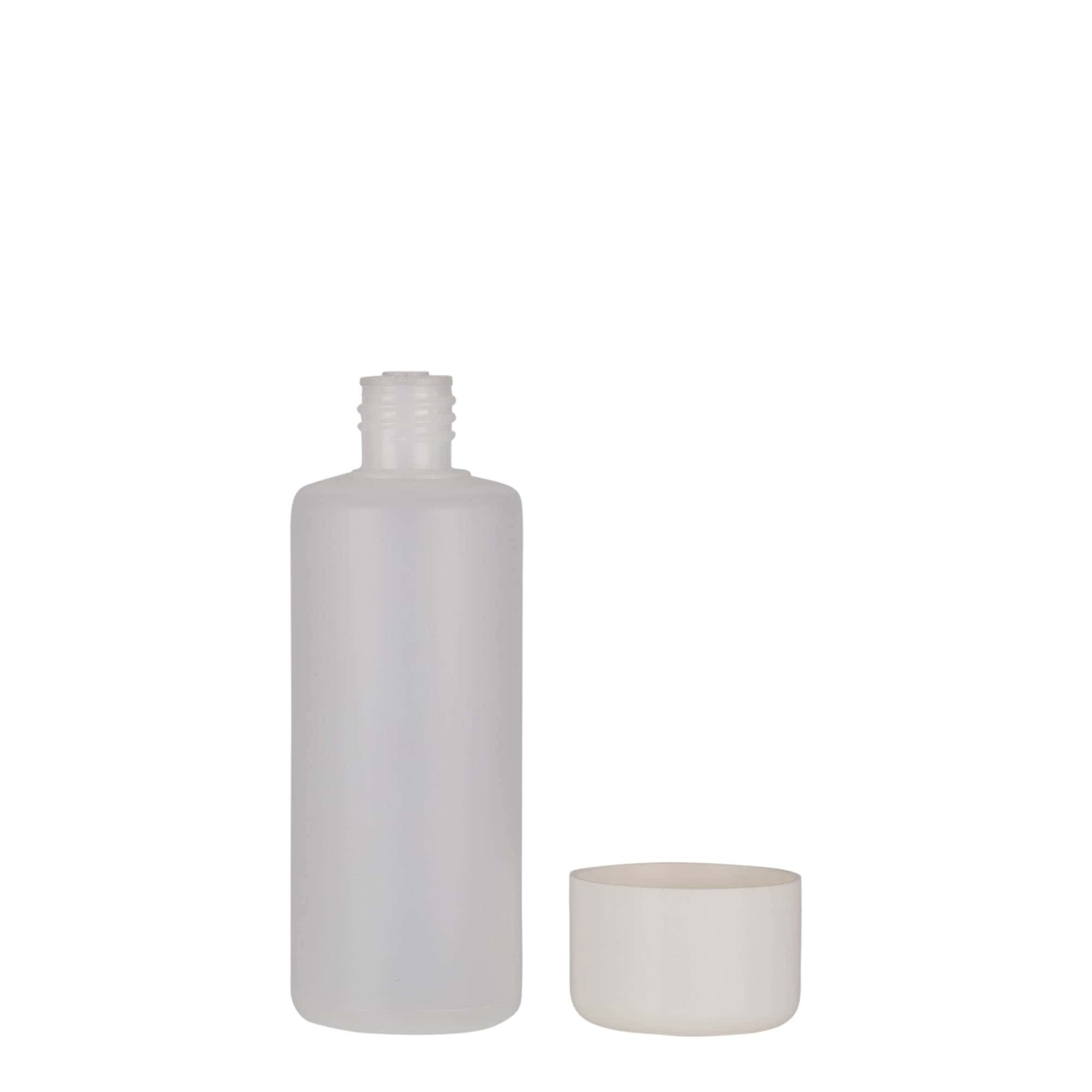 100 ml rund flaske, PE-plast, natur, åbning: skruelåg