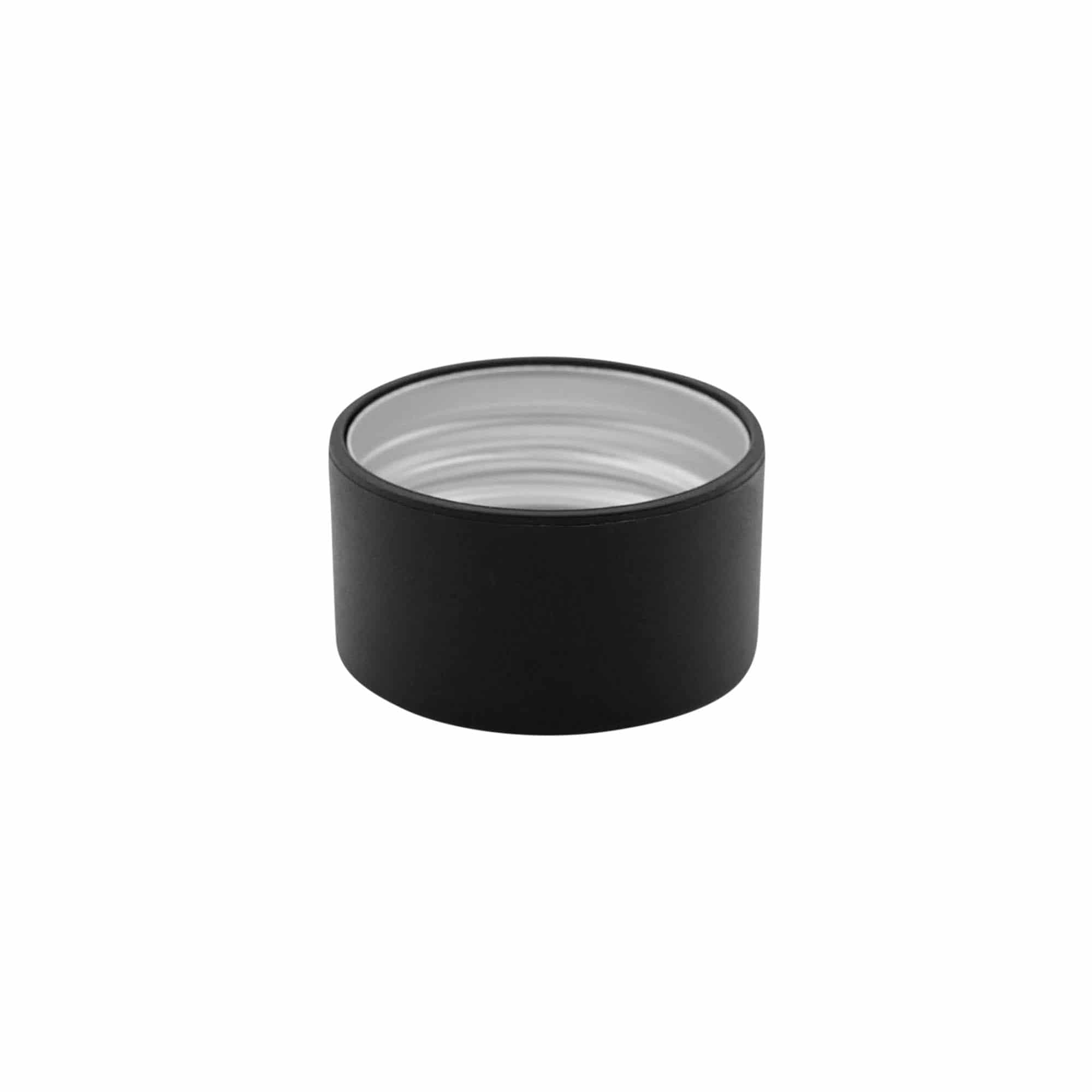 Skruelåg, metal-plast, sort, til munding: PP 31,5