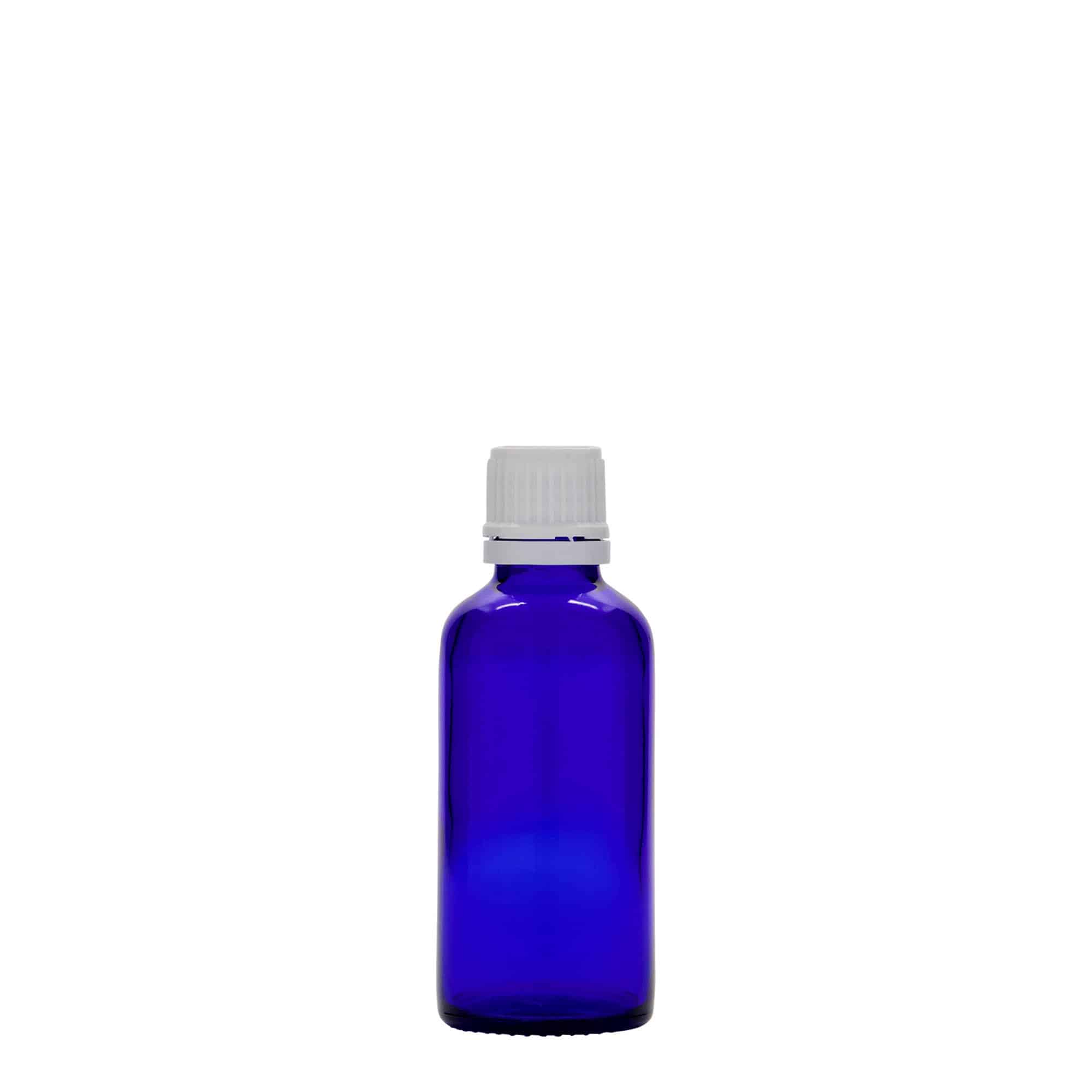 50 ml medicinflaske, glas, kongeblå, åbning: DIN 18