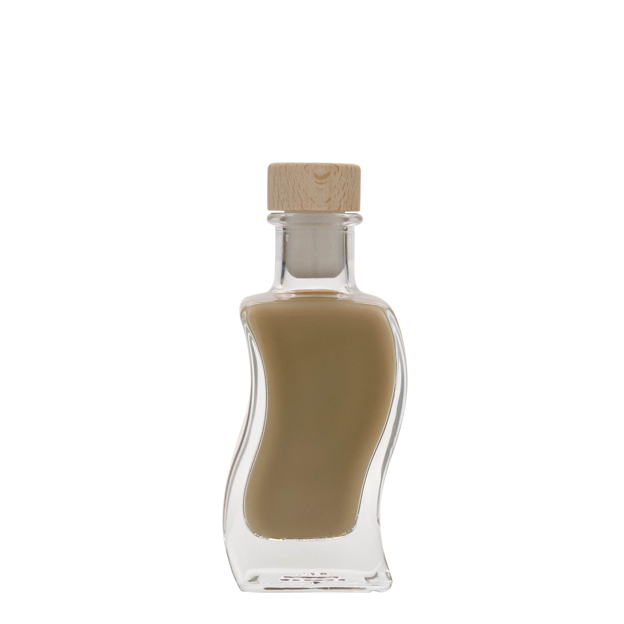 100 ml glasflaske 'Welle', firkantet, åbning: kork 100 ml glasflaske 'Welle', firkantet, åbning: kork