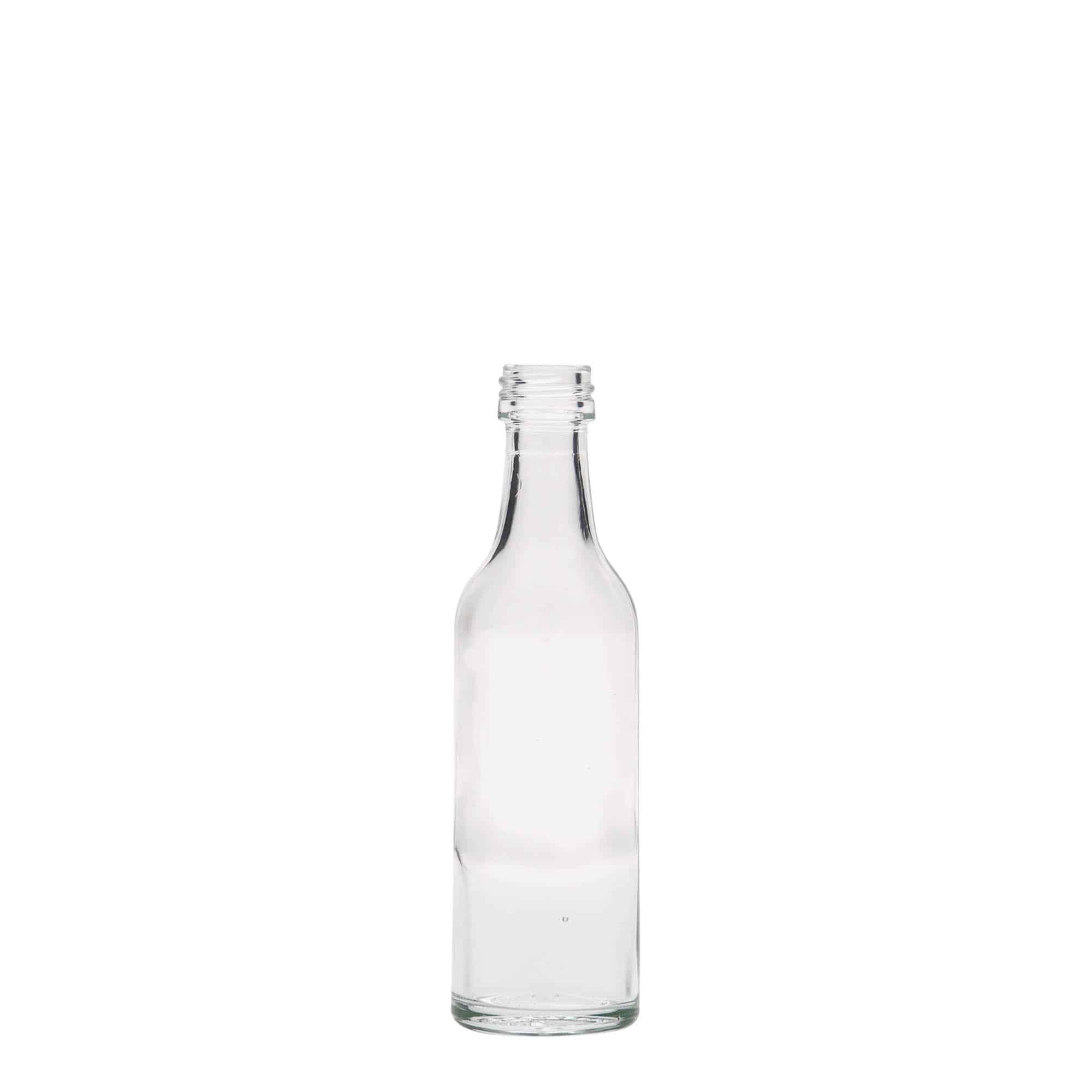 50 ml glasflaske, lige hals, åbning: PP 18 50 ml glasflaske, lige hals, åbning: PP 18