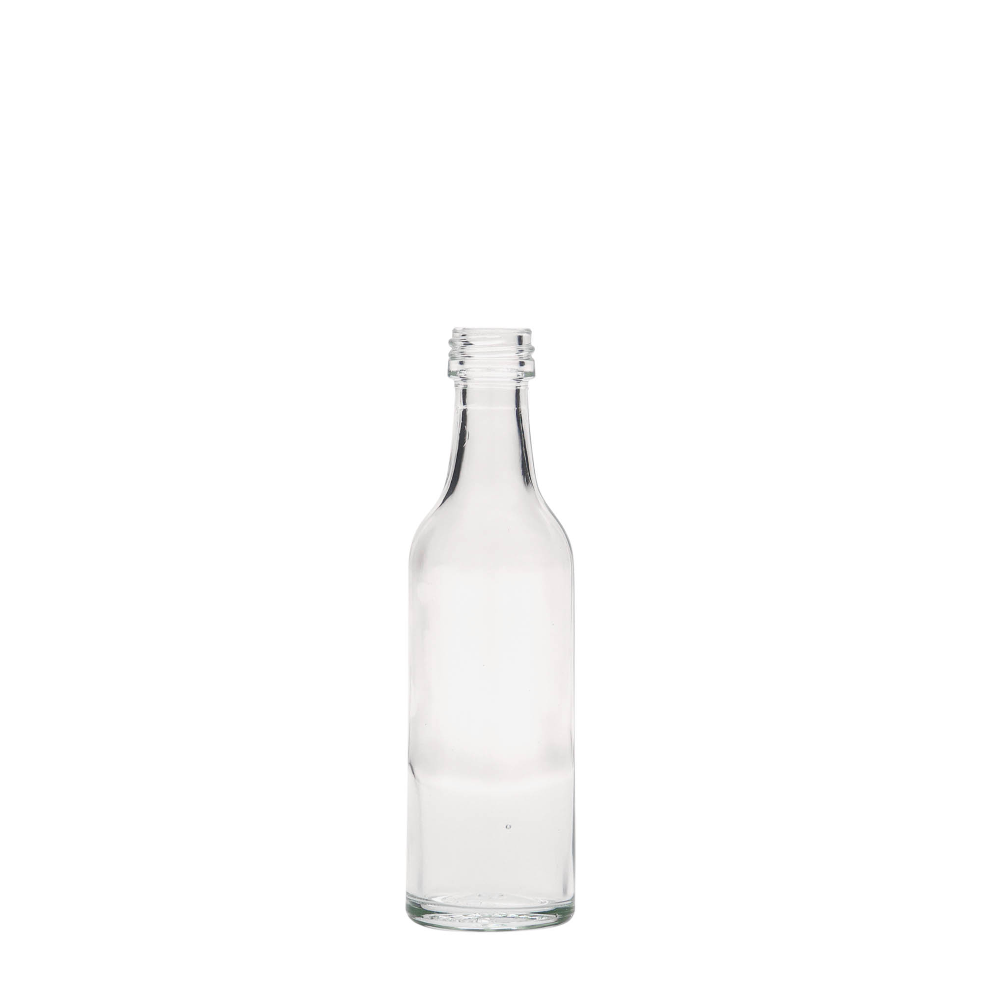50 ml glasflaske med lige hals, åbning: PP 18 50 ml glasflaske med lige hals, åbning: PP 18
