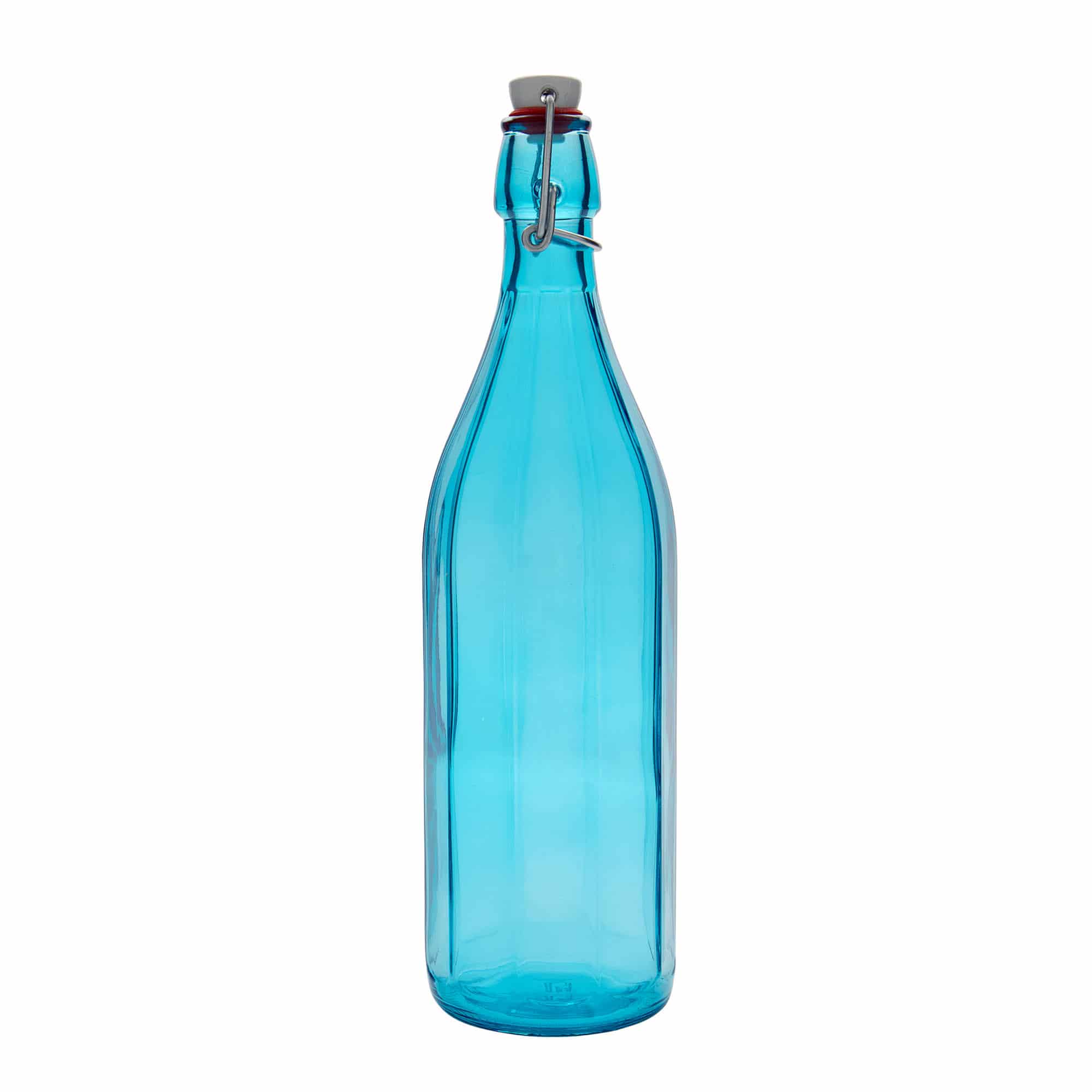 1.000 ml glasflaske 'Oxford', tikantet, azurblå, åbning: Patentlåg 1.000 ml glasflaske 'Oxford', tikantet, azurblå, åbning: Patentlåg