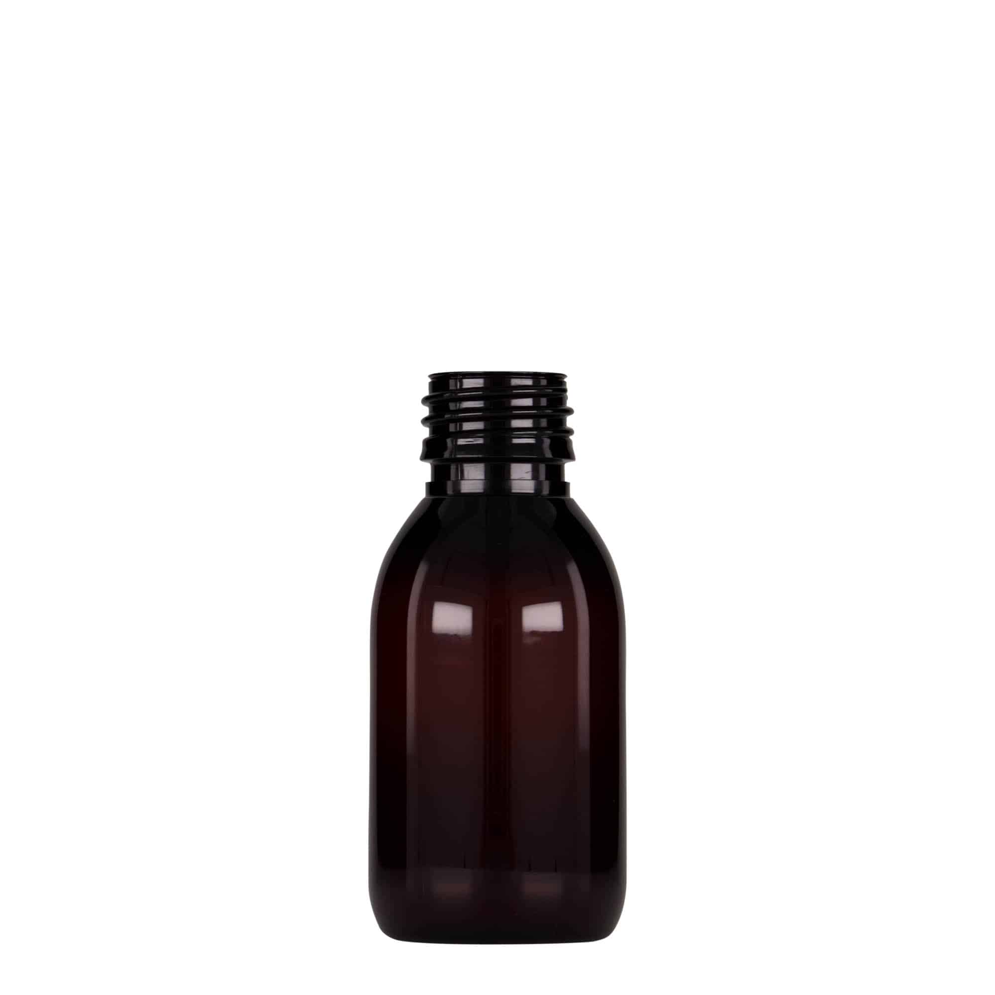100 ml PET-medicinflaske, brun, plast, åbning: PP 28 100 ml PET-medicinflaske, brun, plast, åbning: PP 28