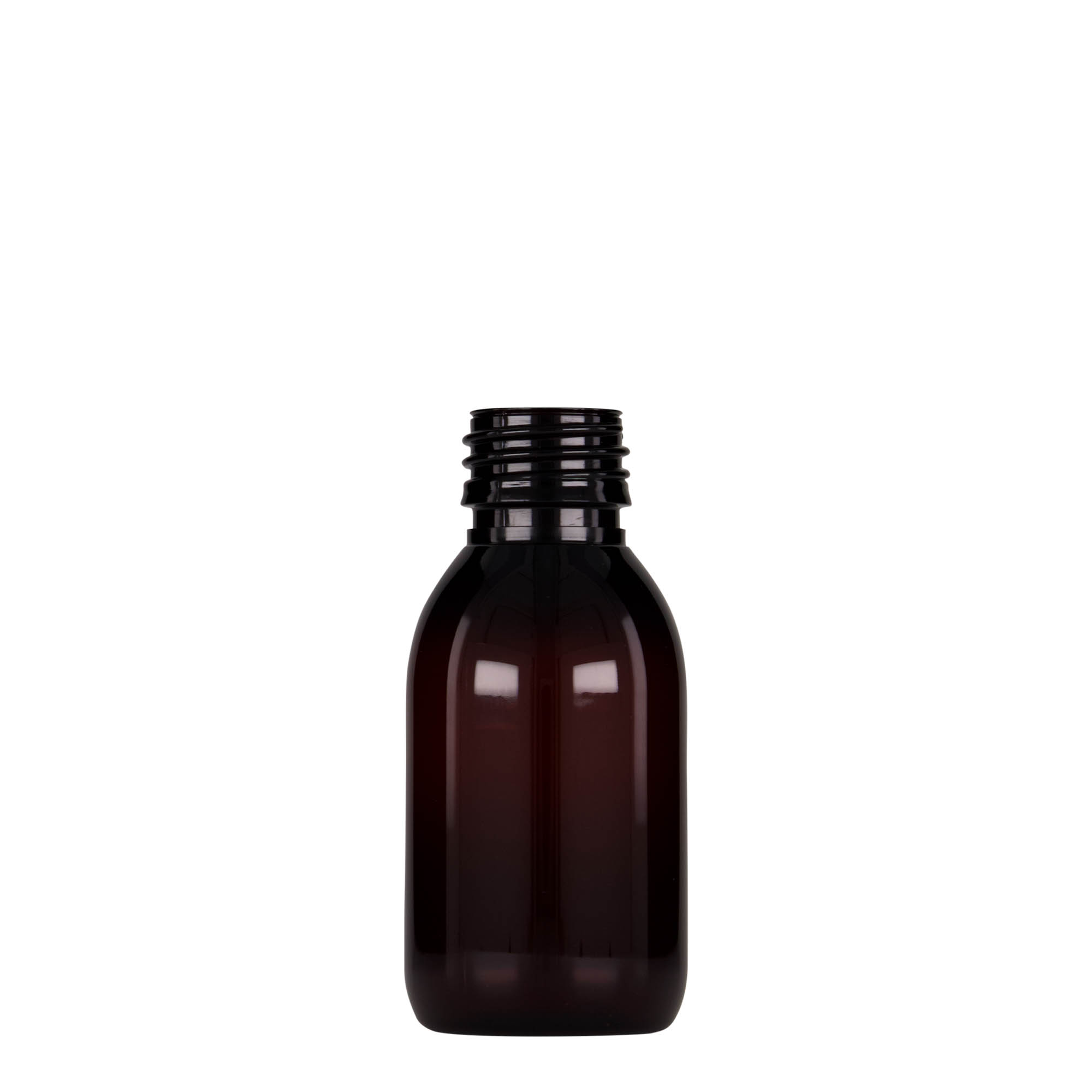 100 ml PET-medicinflaske, brun, plastik, åbning: PP 28 100 ml PET-medicinflaske, brun, plastik, åbning: PP 28
