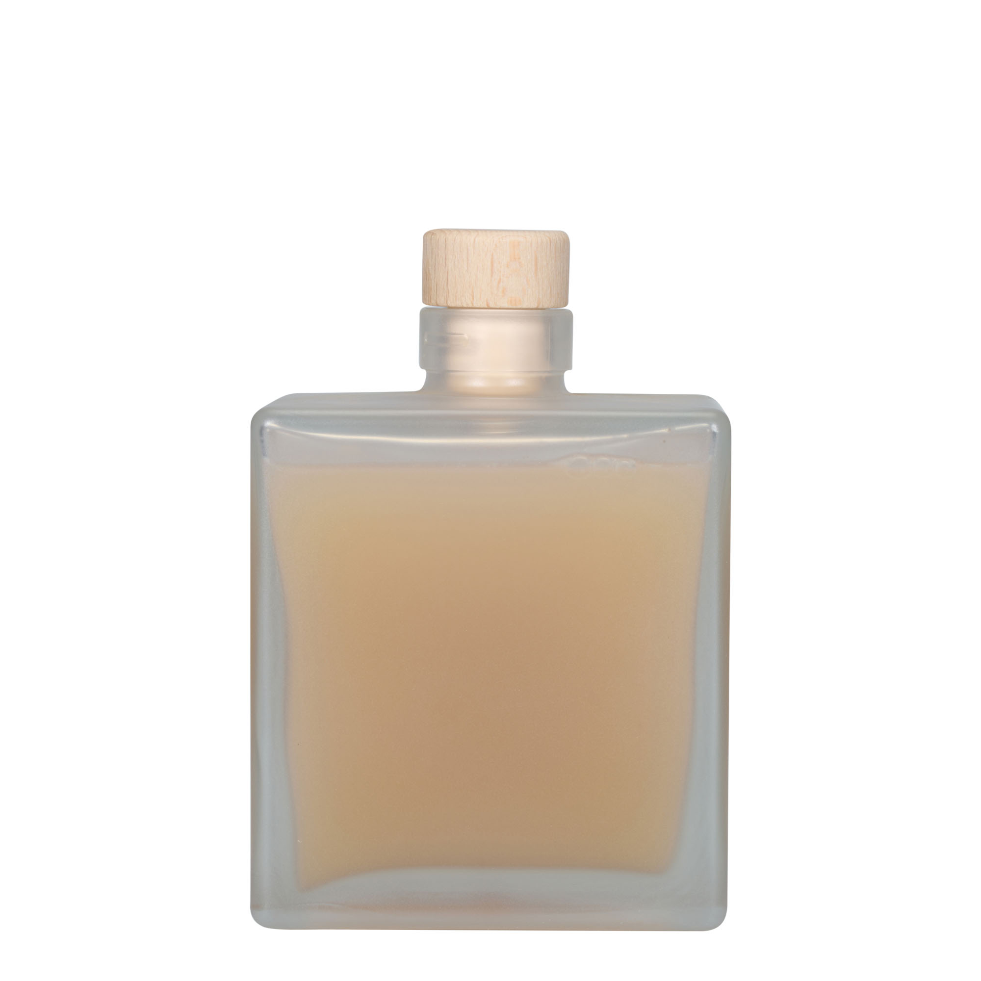 500 ml glasflaske »Cube«, firkantet, frostet, åbning: kork