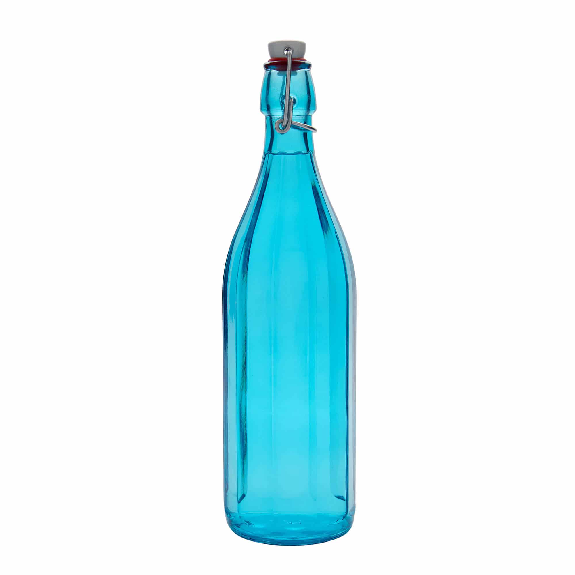 1.000 ml glasflaske 'Oxford', tikantet, azurblå, åbning: Patentlåg