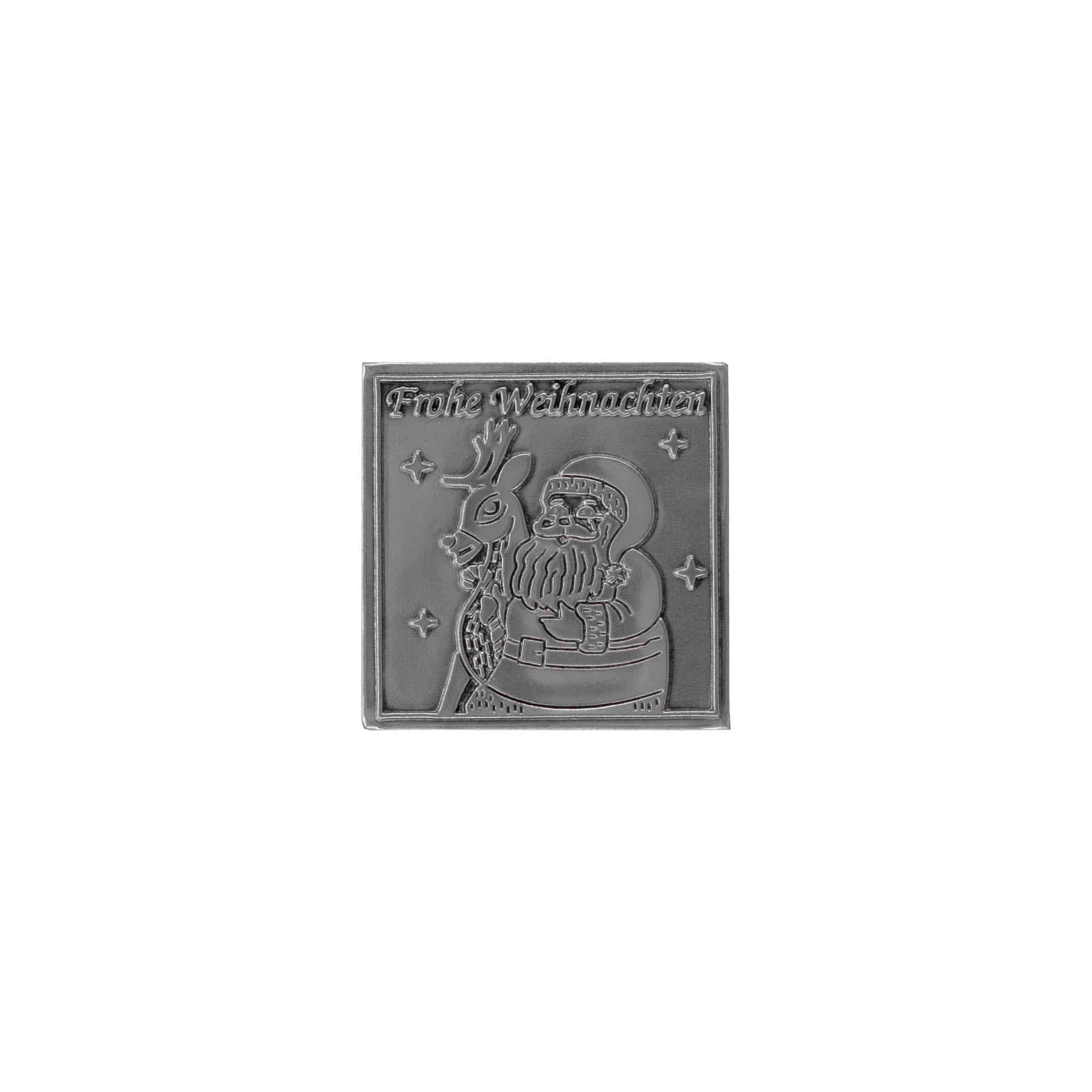 Tinetiket 'Glædelig jul', kvadratisk, metal, sølv Tinetiket 'Glædelig jul', kvadratisk, metal, sølv