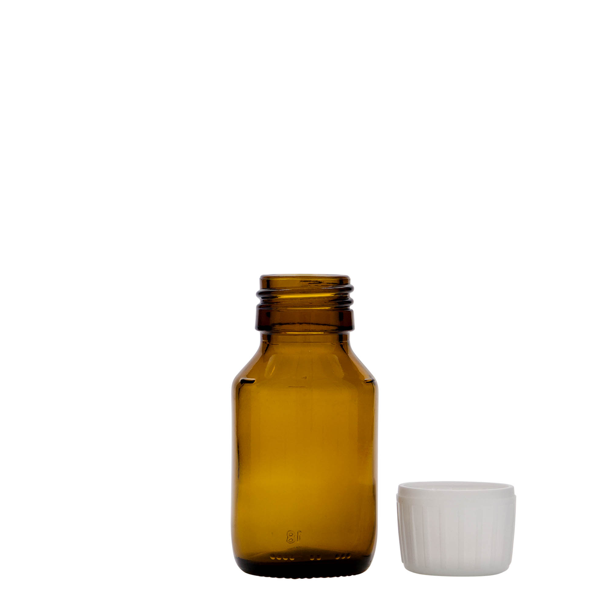 50 ml medicinflaske, brun, glas, åbning: PP 28