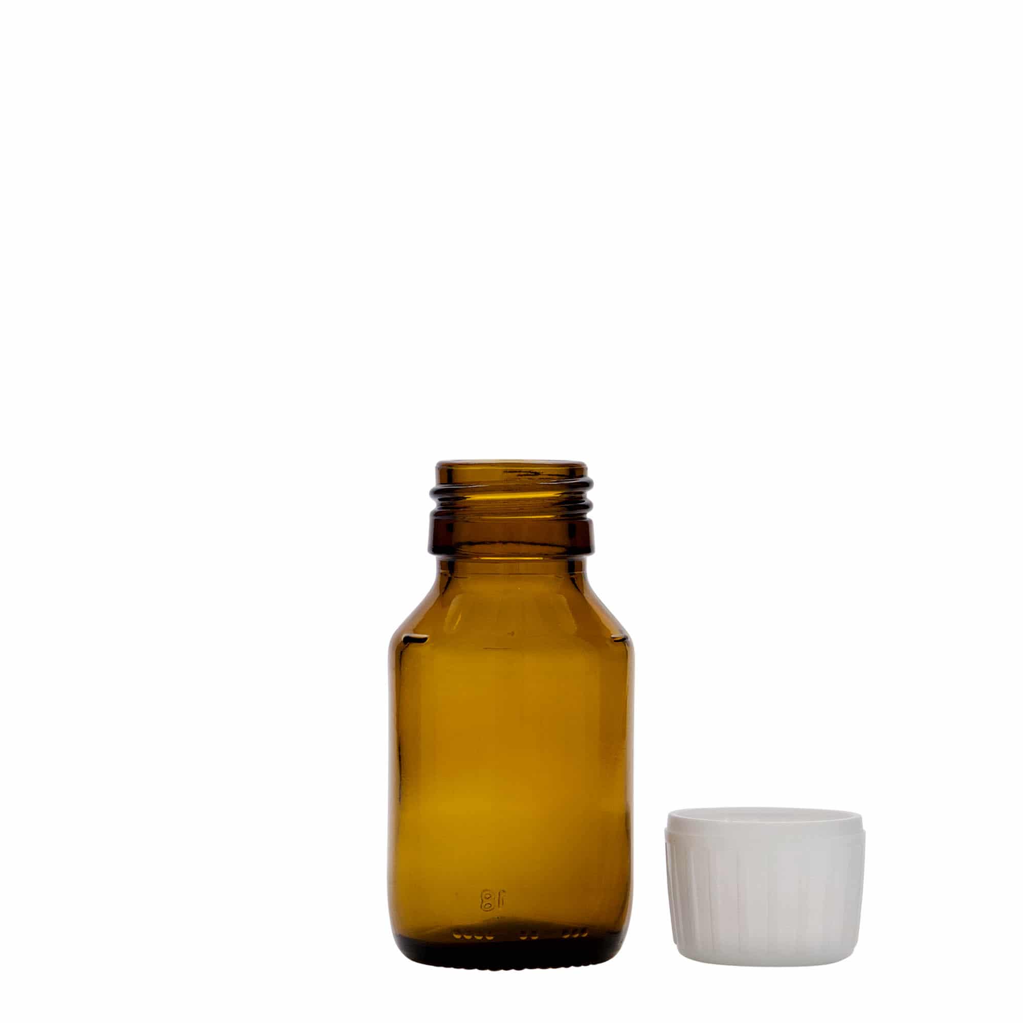 50 ml medicinflaske, brun, glas, åbning: PP 28
