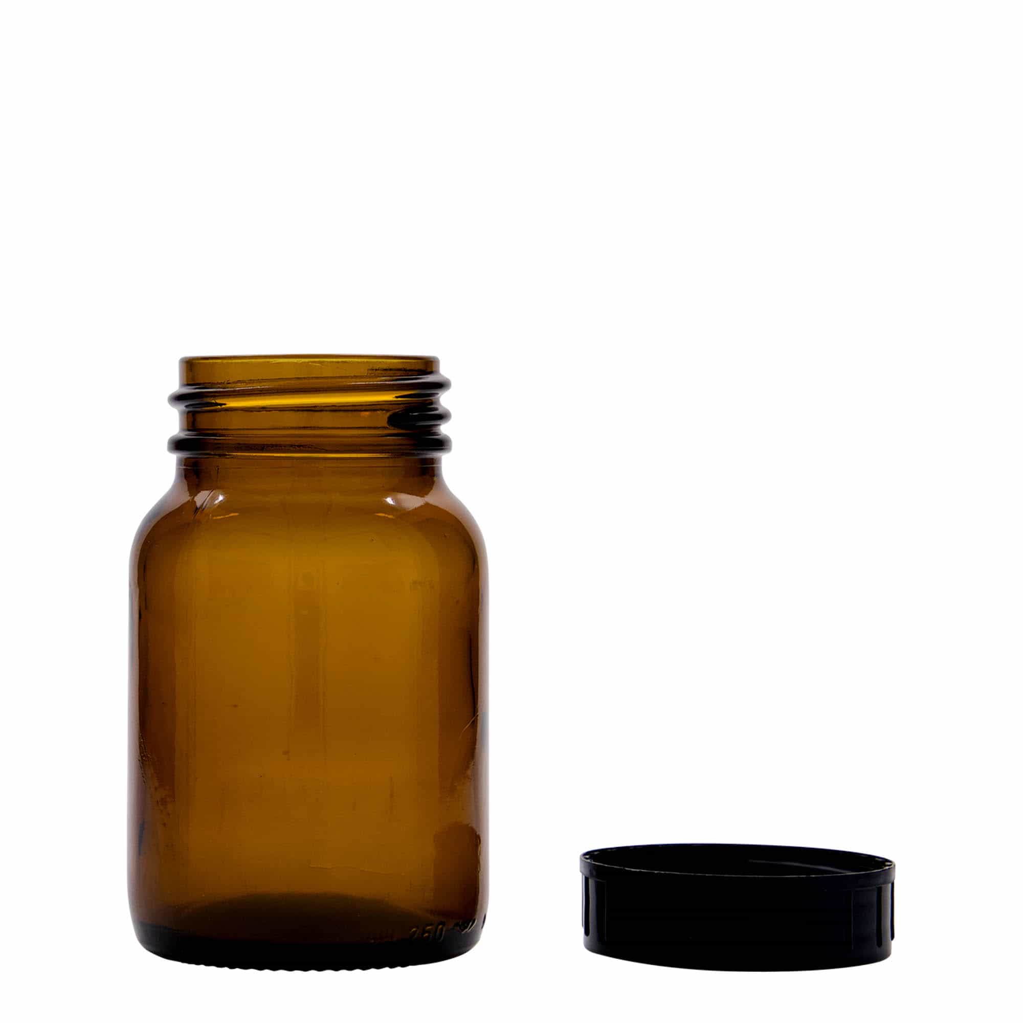 250 ml bredhalsglas, brunt, åbning: DIN 55