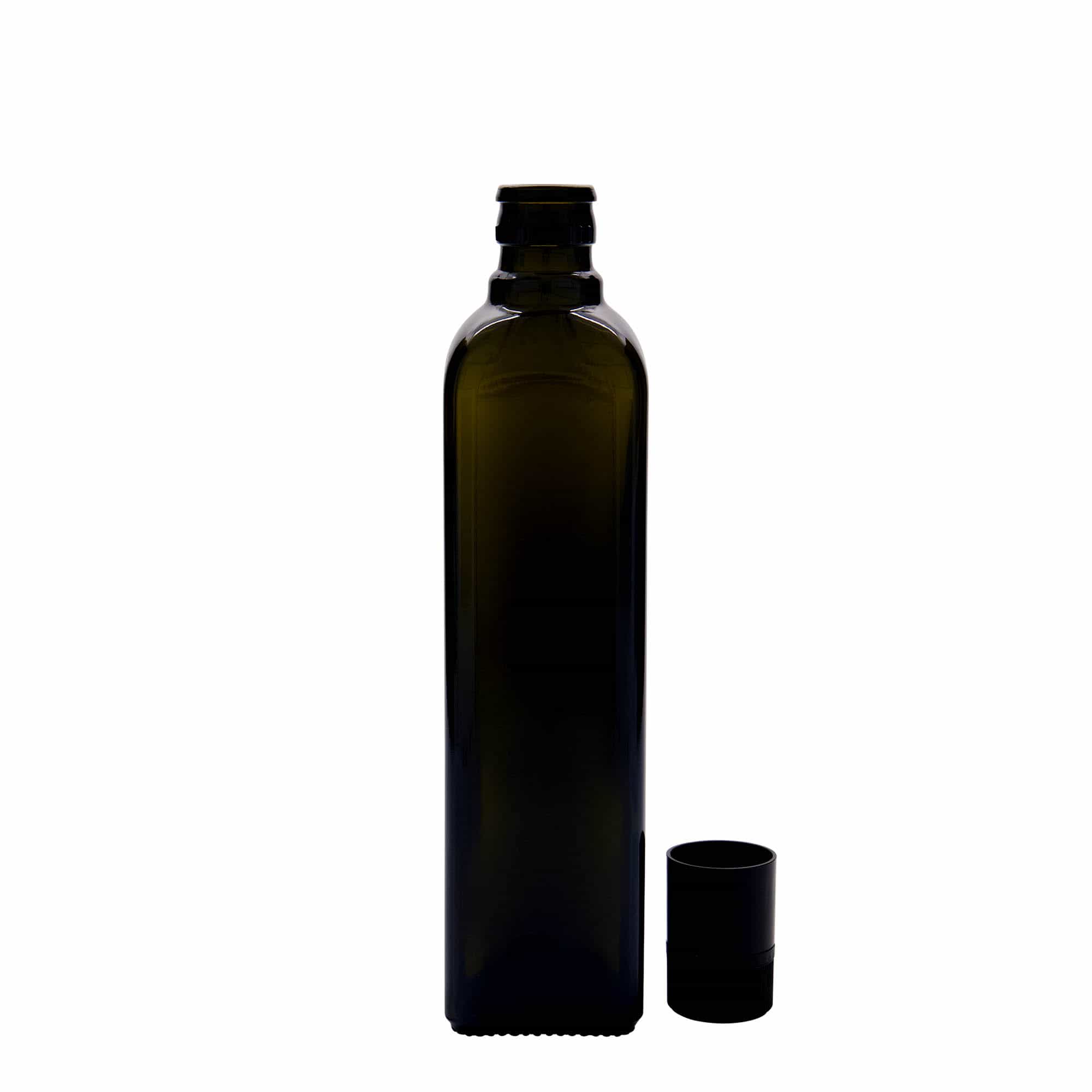 500 ml eddike-/olieflaske 'Quadra', glas, kvadratisk, antikgrøn, åbning: DOP