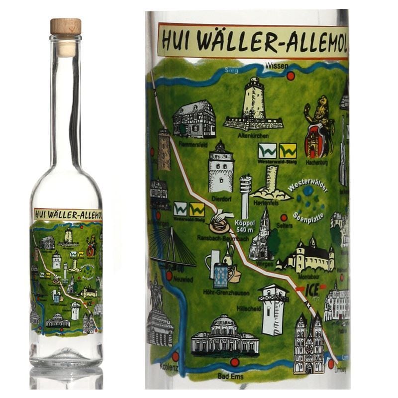 500 ml glasflaske 'Opera', motiv: Westerwald, munding: kork