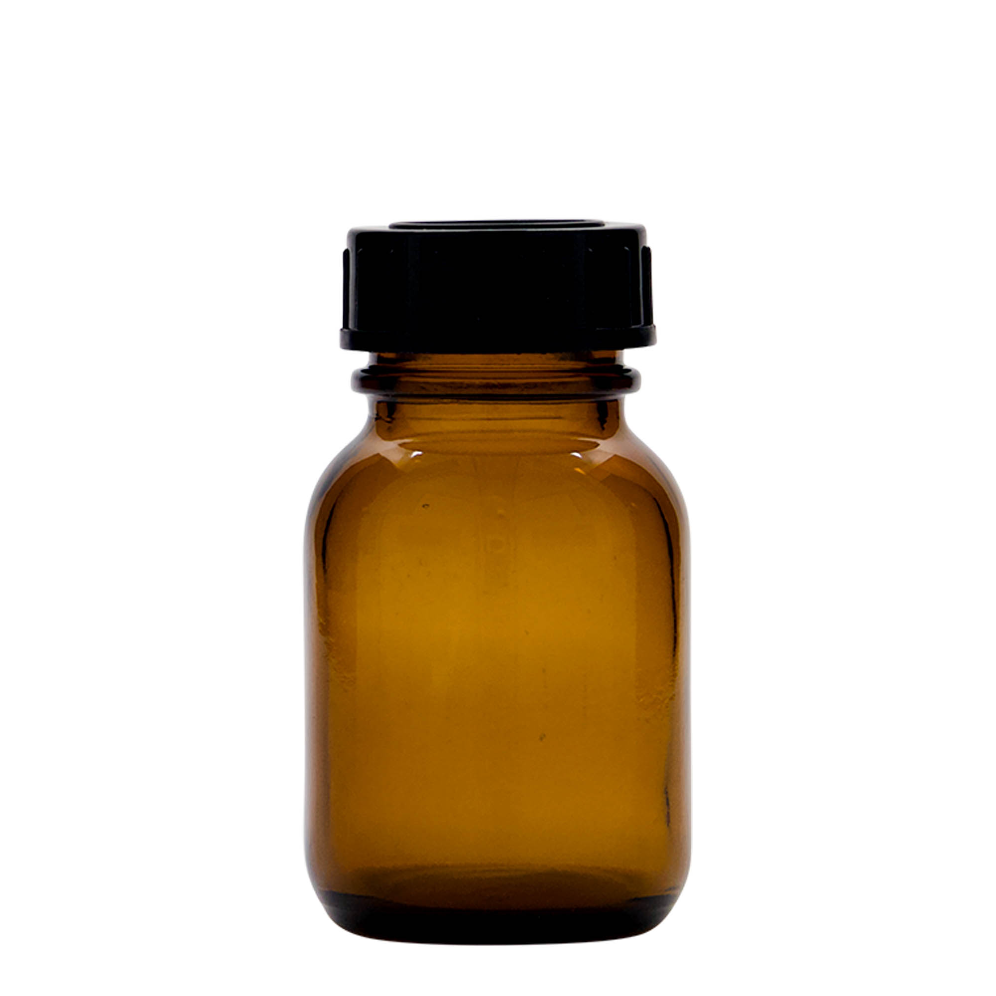 50 ml bredhalsglas, brun, åbning: DIN 32