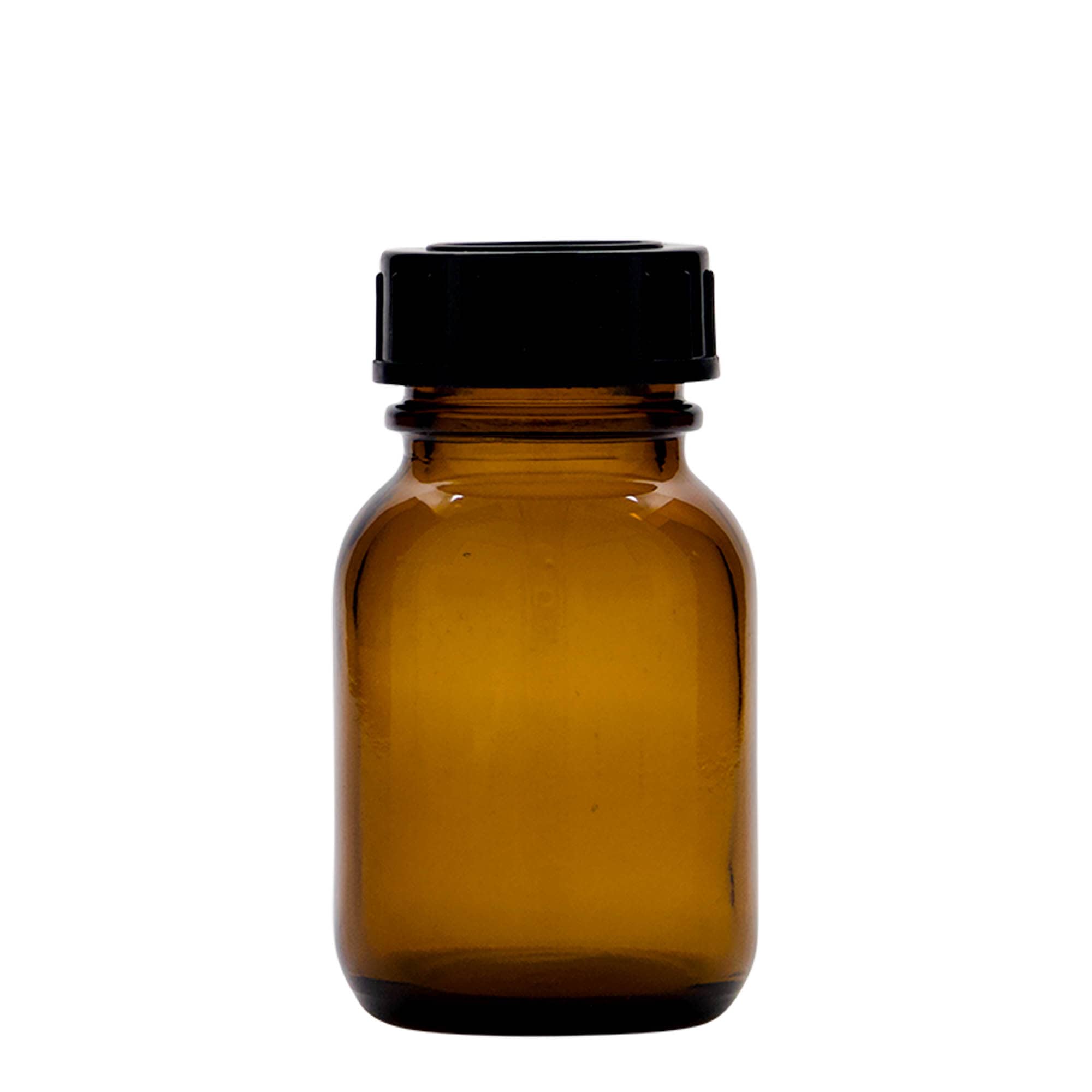 50 ml bredhalsglas, brun, åbning: DIN 32
