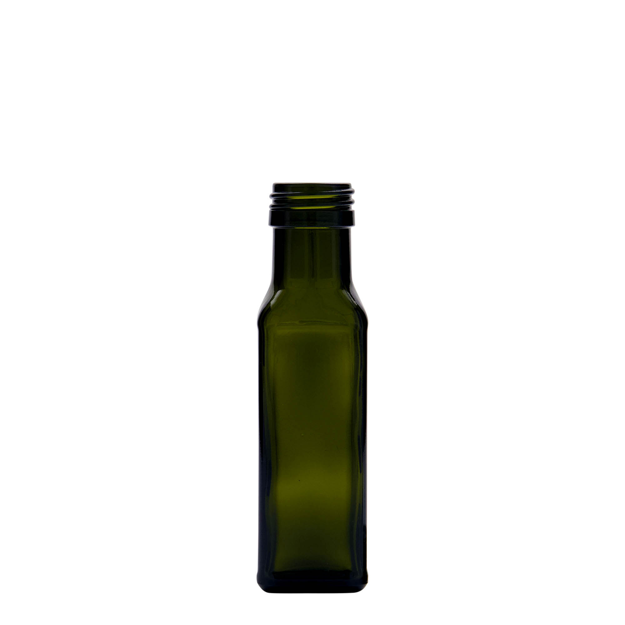 100 ml glasflaske »Marasca«, firkantet, antikgrøn, åbning: PP 31,5