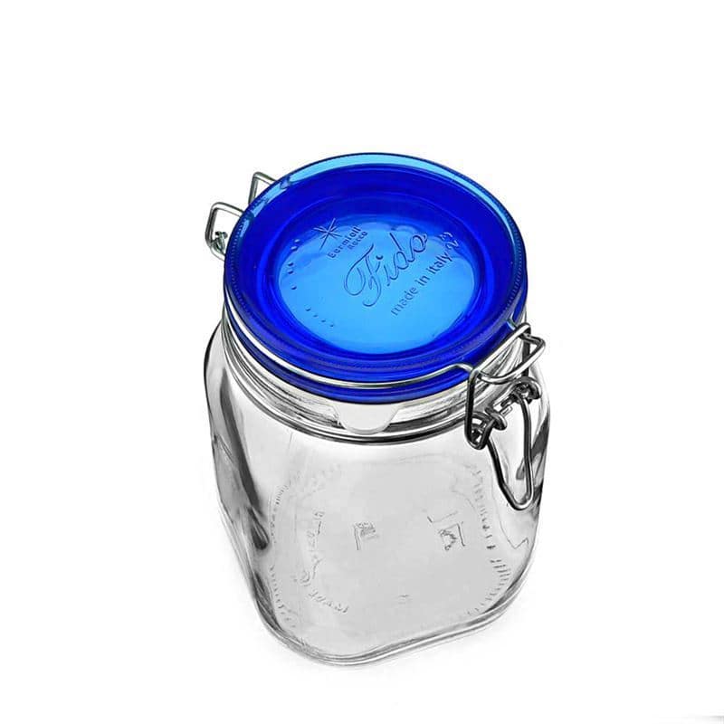 1.000 ml patentglas 'Fido', Blue Top, kvadratisk, åbning: Patentlåg