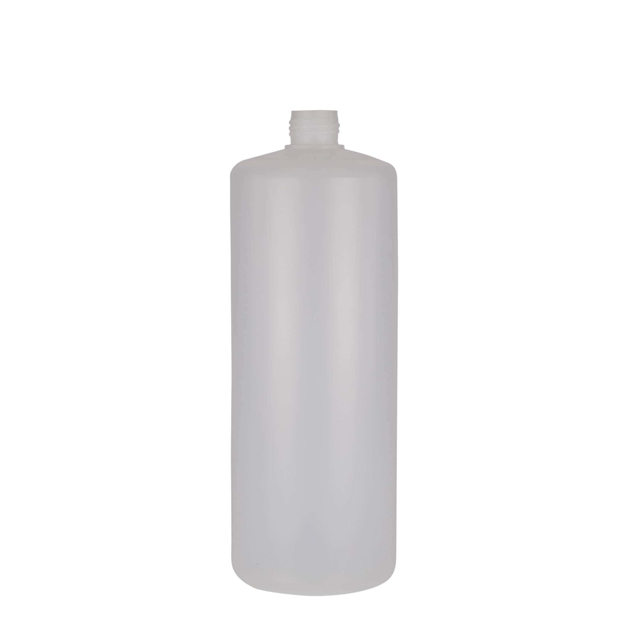 1.000 ml rund flaske, PE-plast, natur, åbning: Skruelåg 1.000 ml rund flaske, PE-plast, natur, åbning: Skruelåg