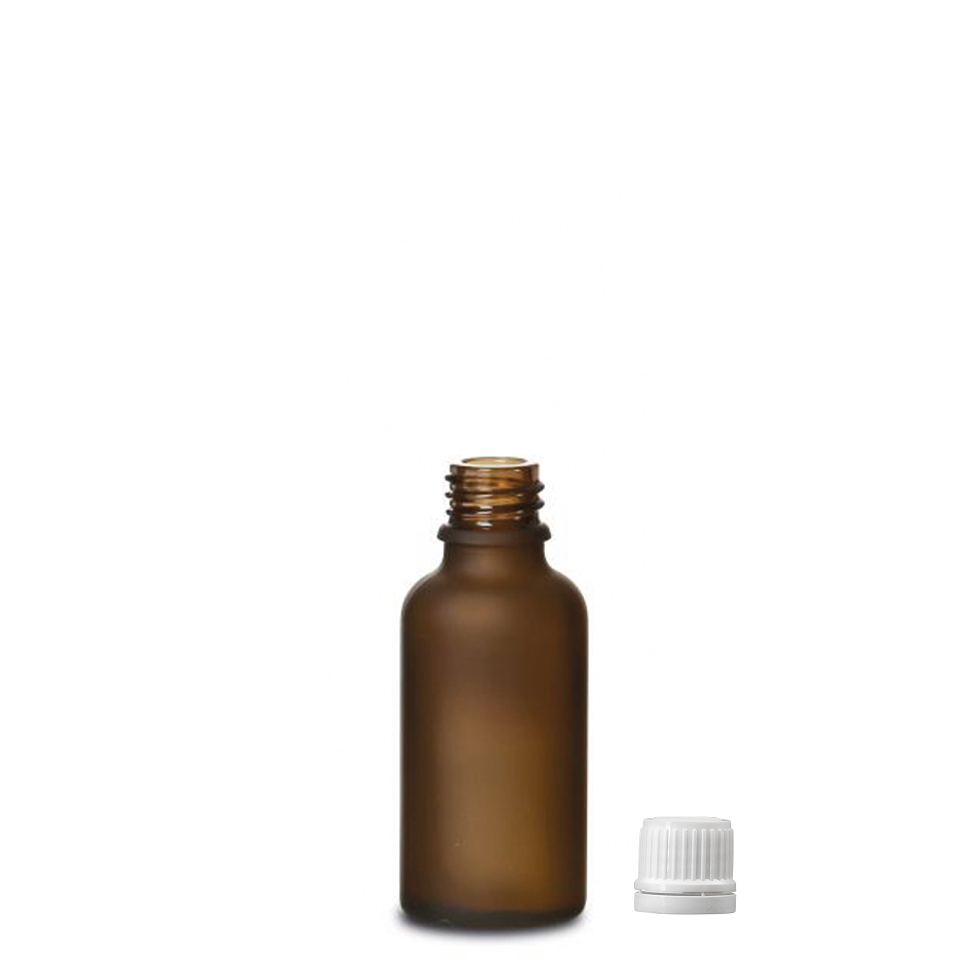 30 ml medicinflaske, glas, brun frostet, munding: DIN 18 30 ml medicinflaske, glas, brun frostet, munding: DIN 18