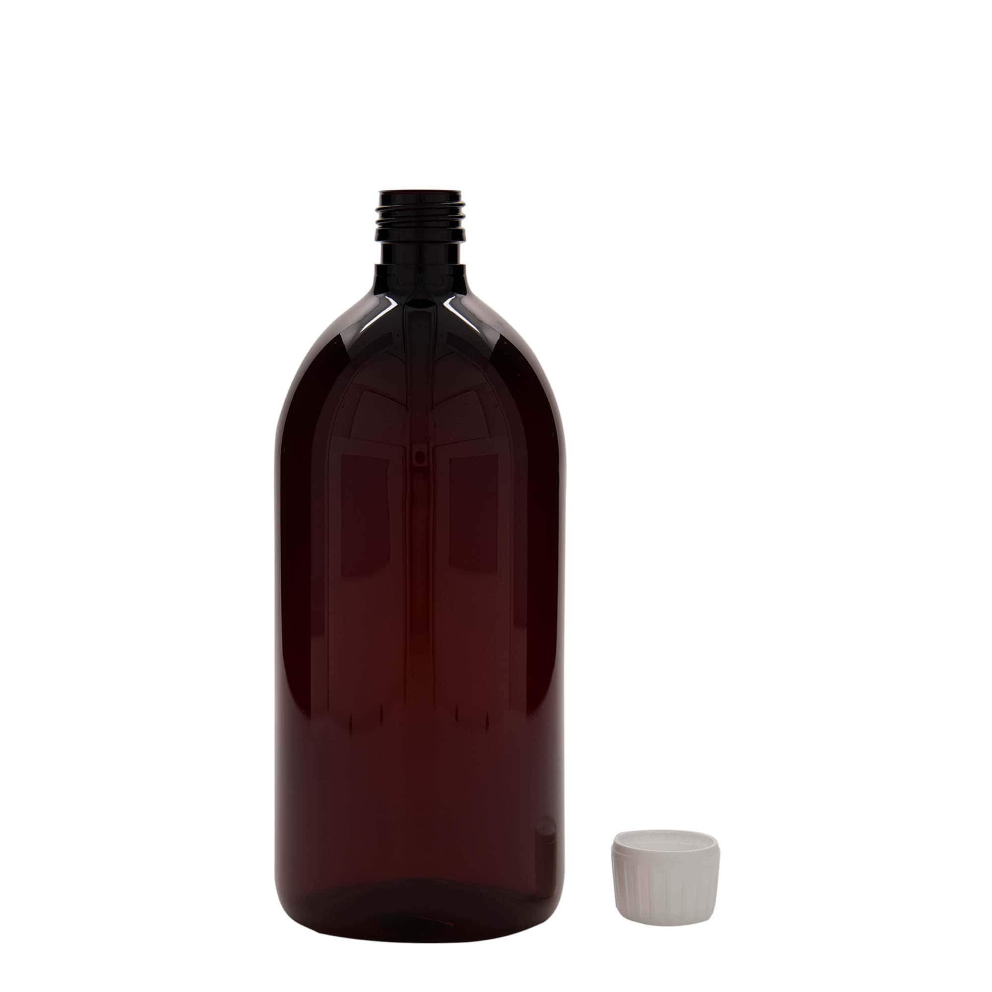 1.000 ml PET-medicinflaske, brun, plastik, åbning: PP 28