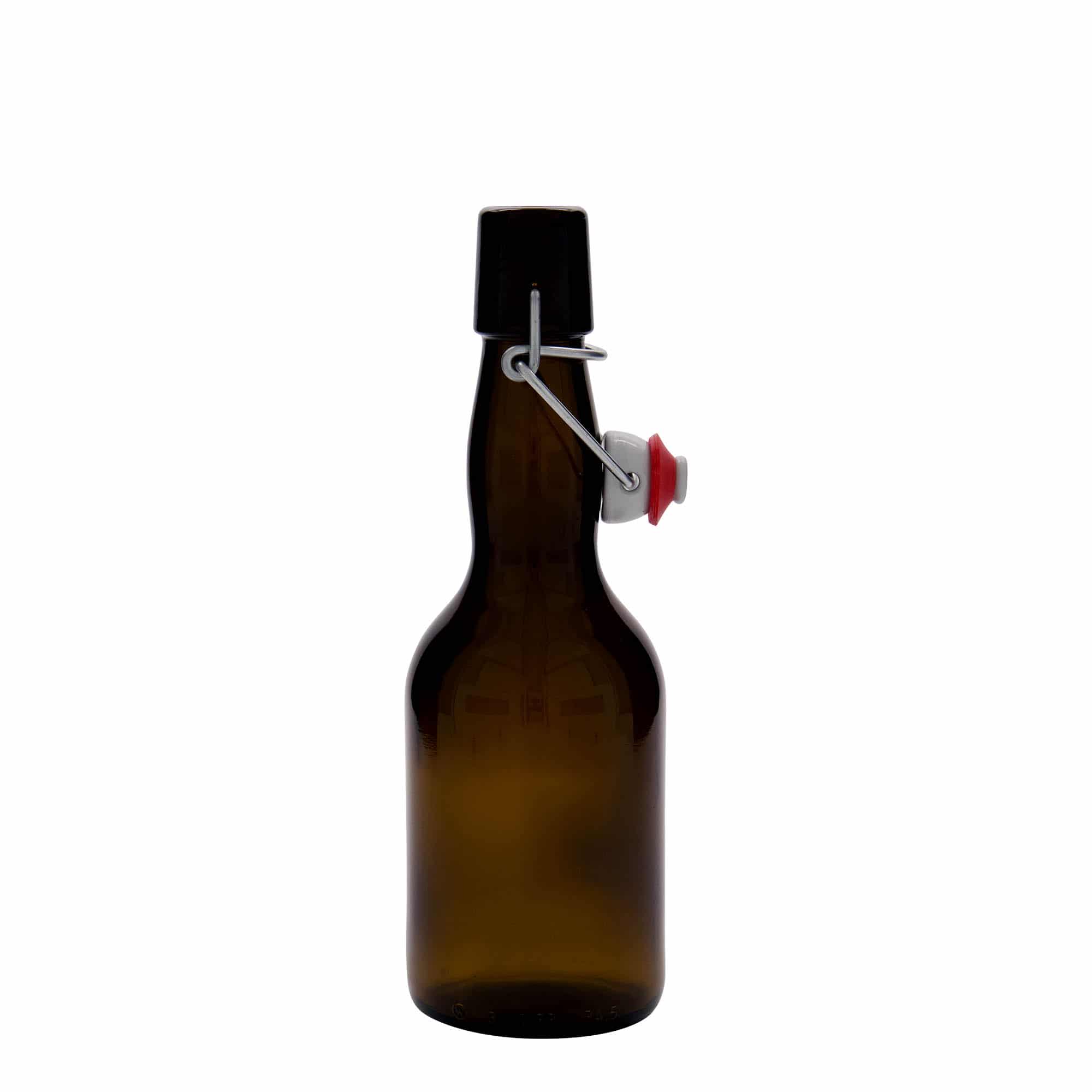 330 ml ølflaske, krum hals, glas, brun, åbning: Patentlåg