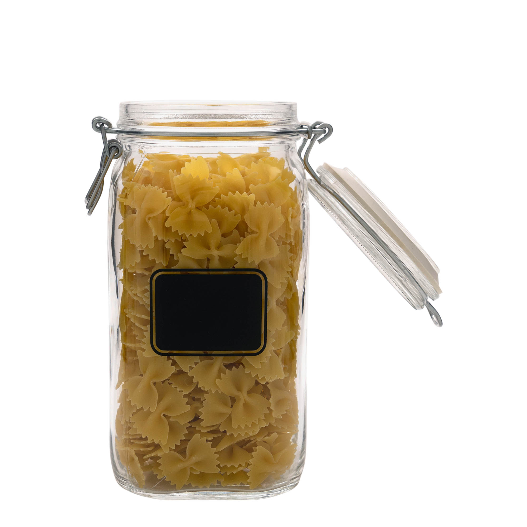 1.500 ml patentlukket glas »Fido«, motiv: etikettefelt, kvadratisk, åbning: patentlukning