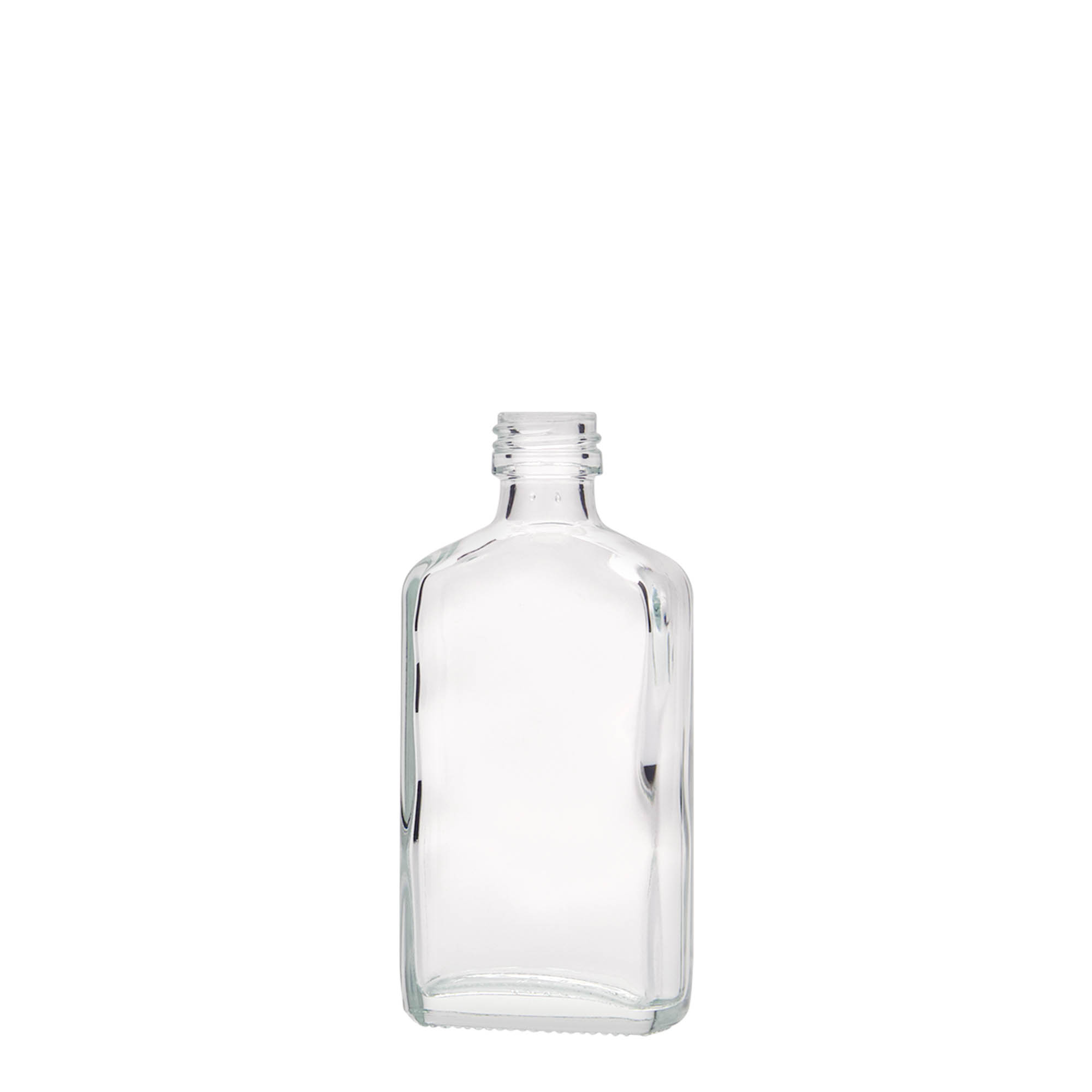 50 ml lommeflaske, rektangulær, glas, åbning: PP 18