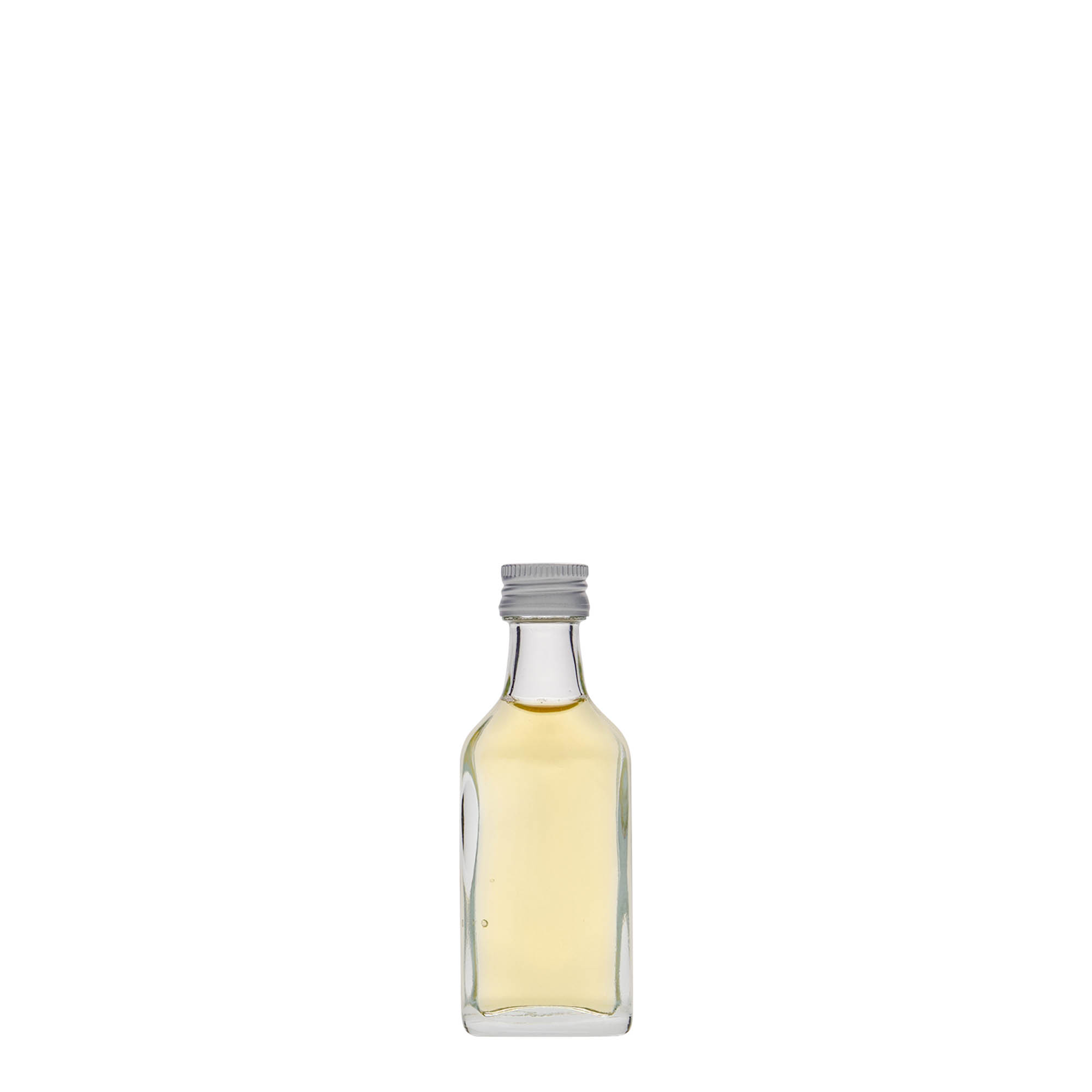 20 ml lommeflaske, rektangulær, glas, åbning: PP 18 20 ml lommeflaske, rektangulær, glas, åbning: PP 18