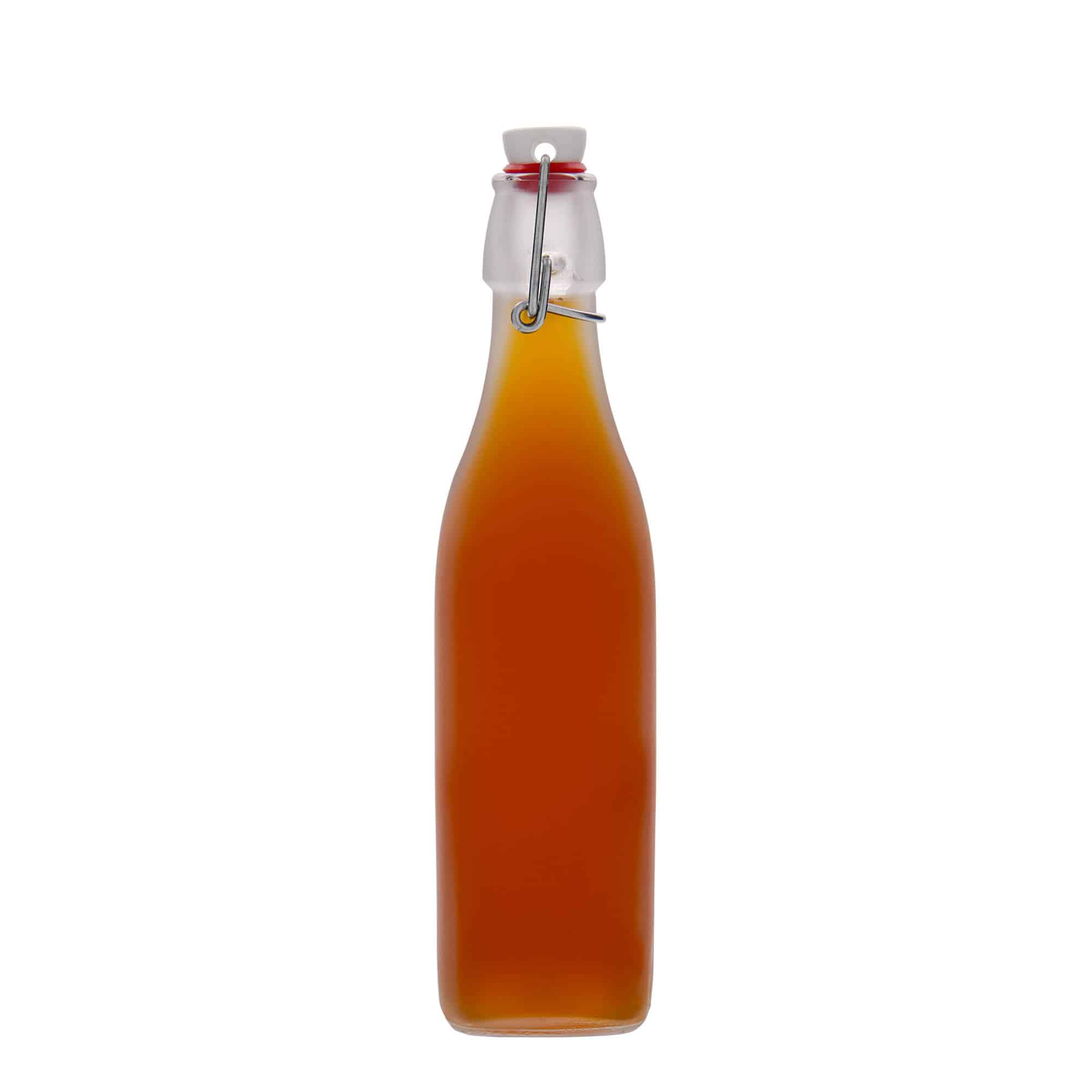 500 ml glasflaske 'Swing', kvadratisk, hvid, åbning: Patentlåg