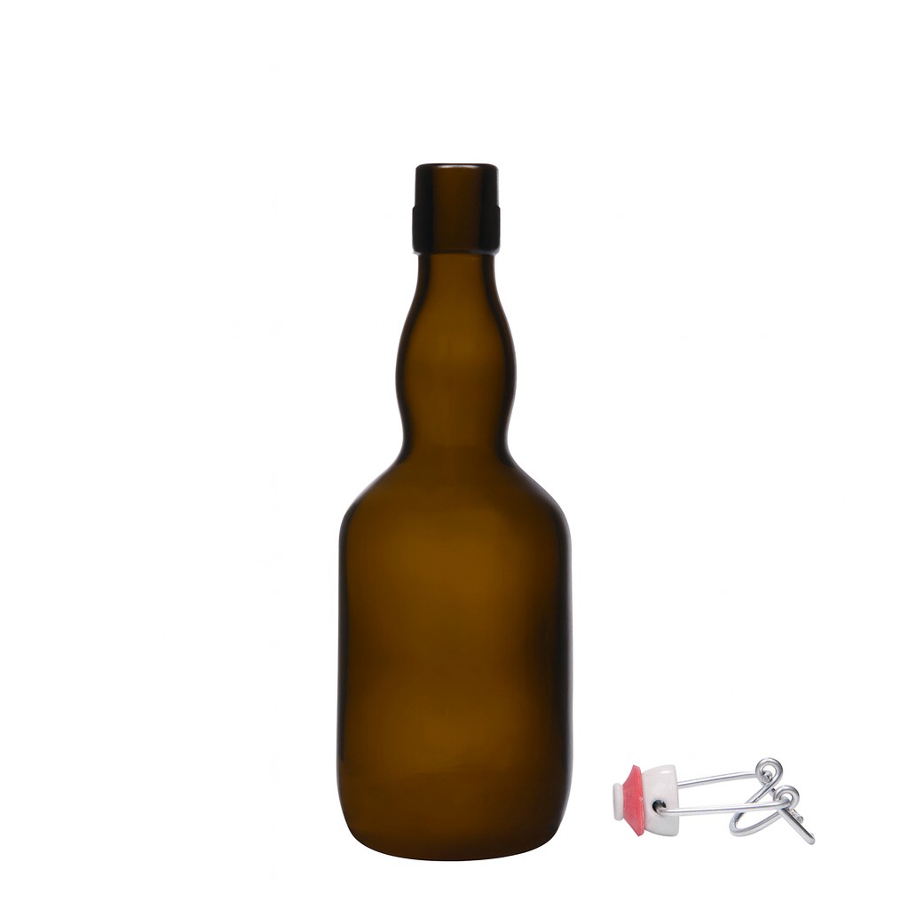 500 ml ølflaske med kravehals, glas, antikgrøn, åbning: patentlukning