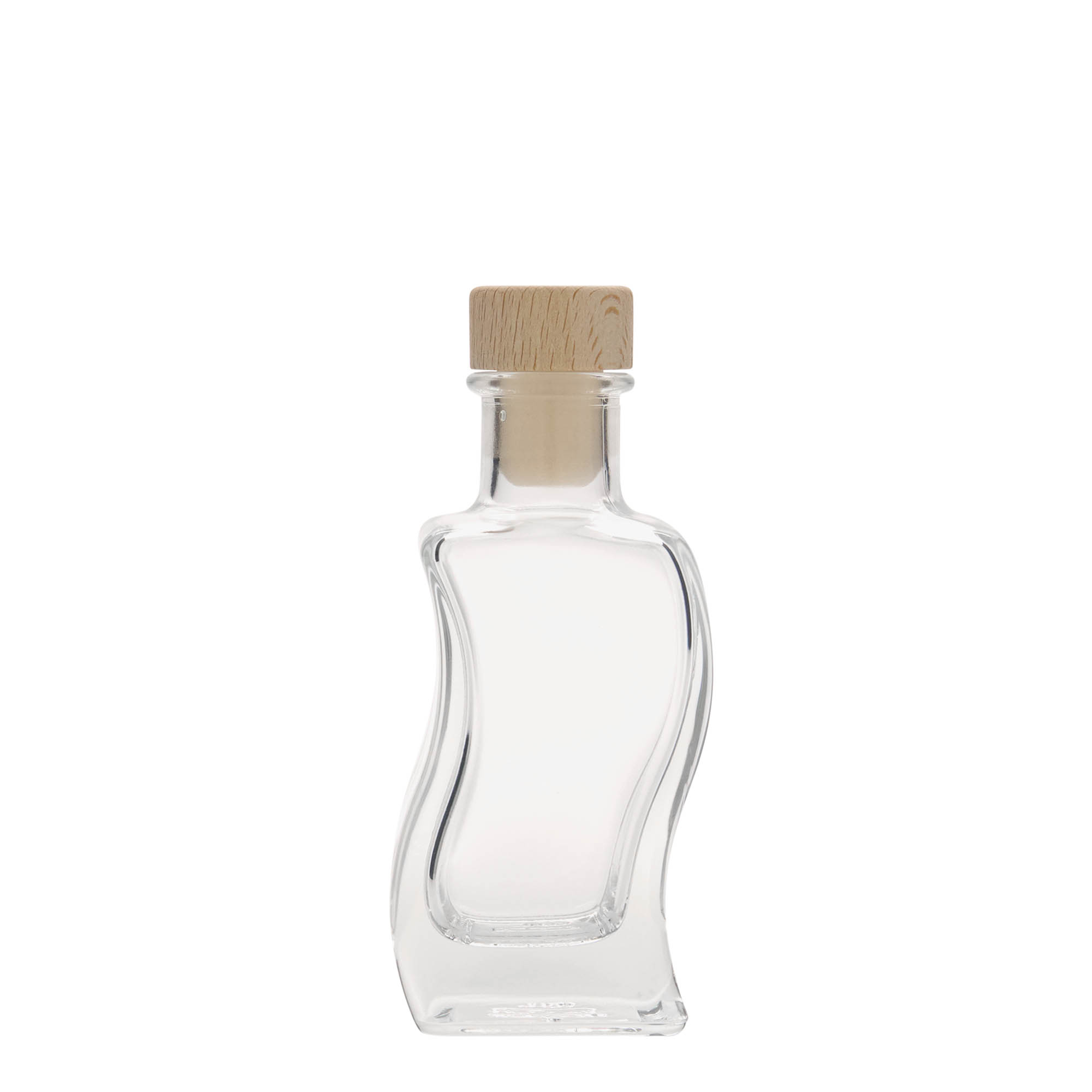 100 ml glasflaske 'Welle', firkantet, åbning: kork 100 ml glasflaske 'Welle', firkantet, åbning: kork