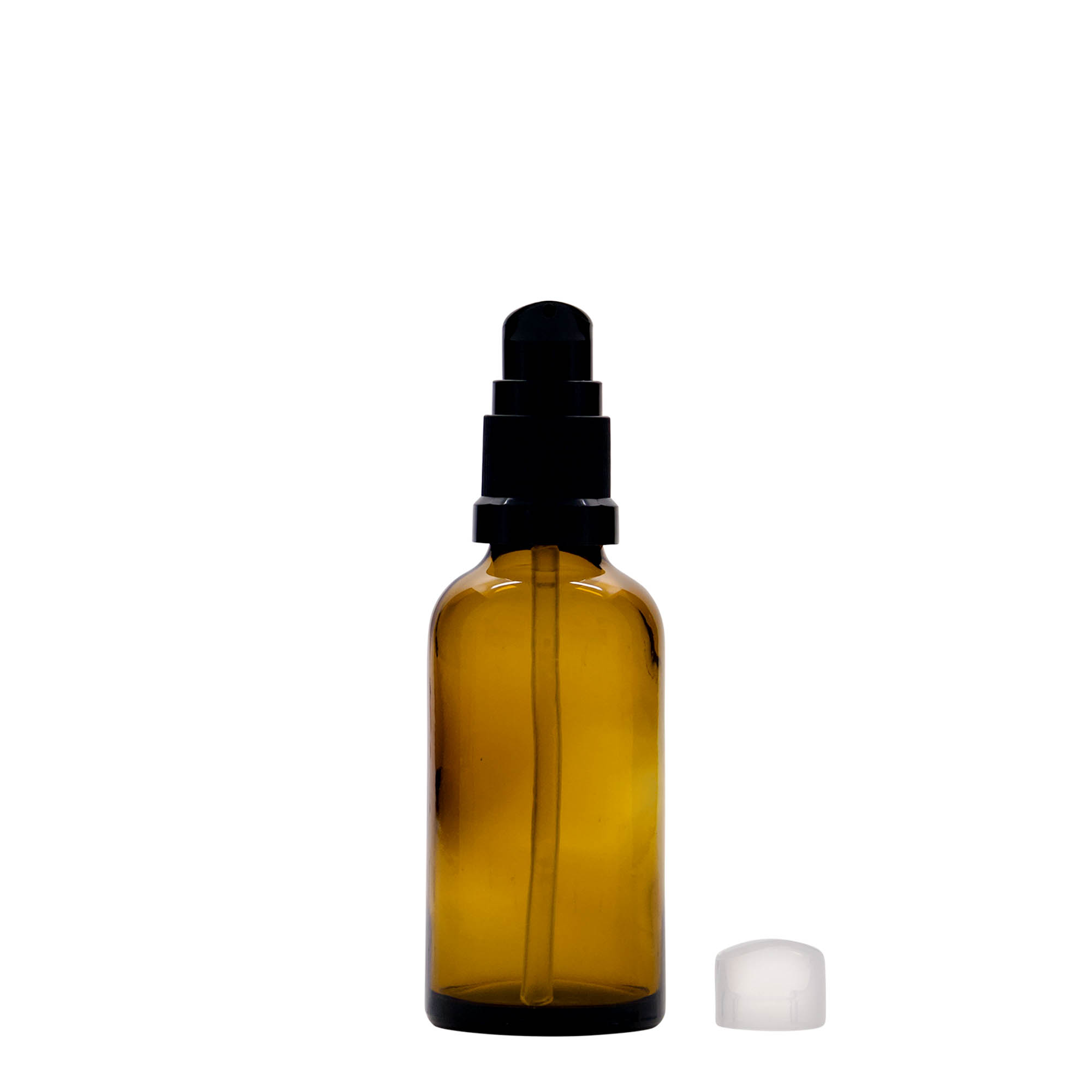 50 ml medicinflaske med lotionpumpe, glas, brun, åbning: DIN 18 50 ml medicinflaske med lotionpumpe, glas, brun, åbning: DIN 18