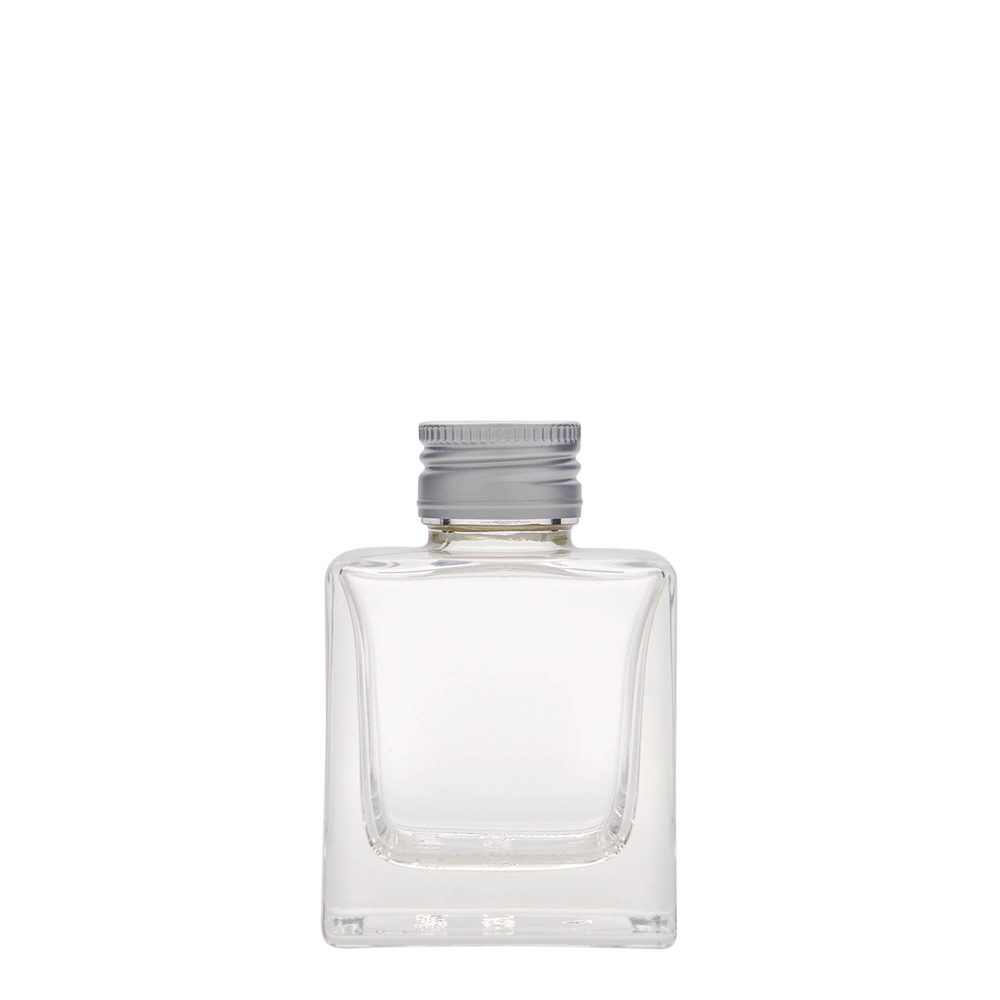 100 ml glasflaske 'Cube', firkantet, munding: PP 28