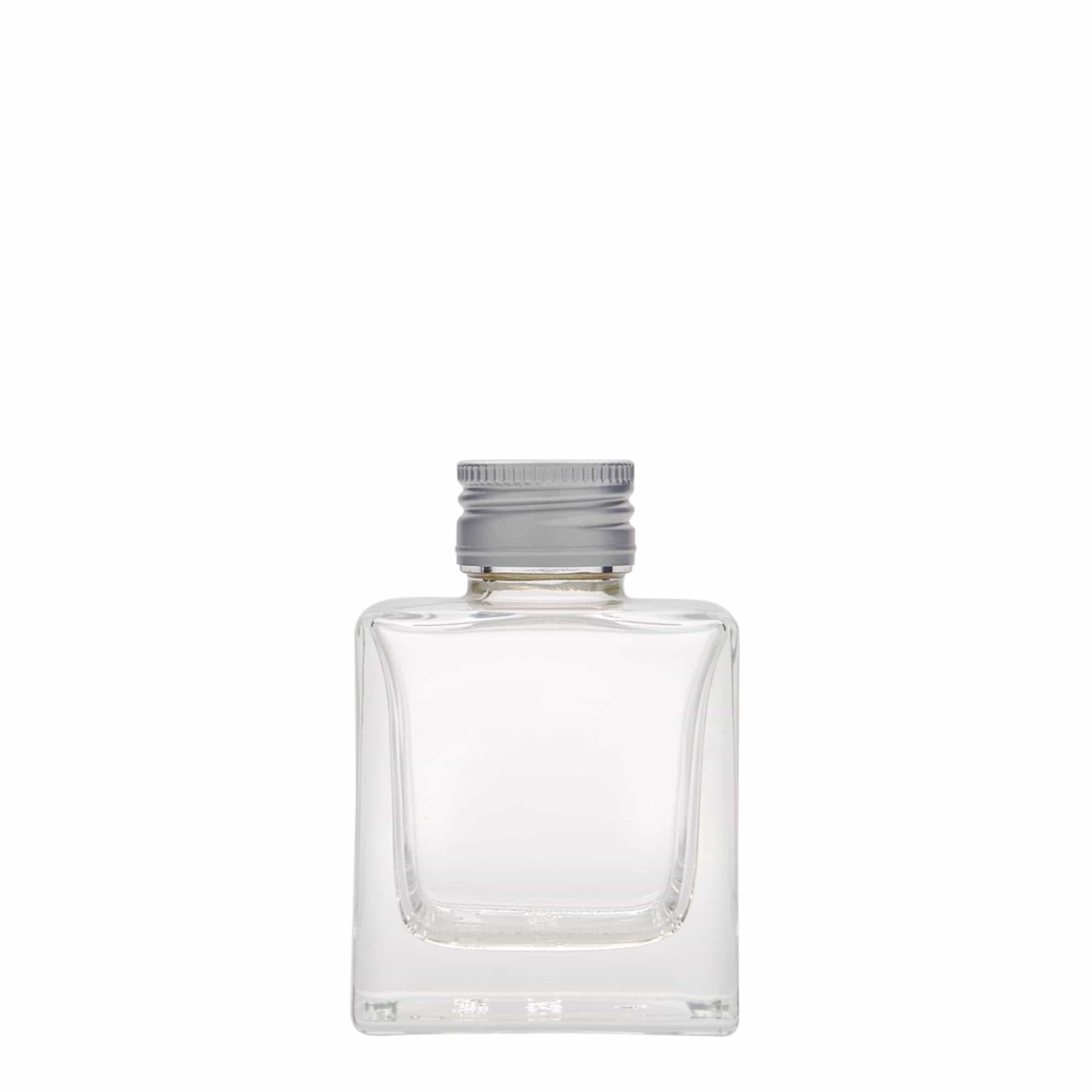 100 ml glasflaske 'Cube', firkantet, munding: PP 28