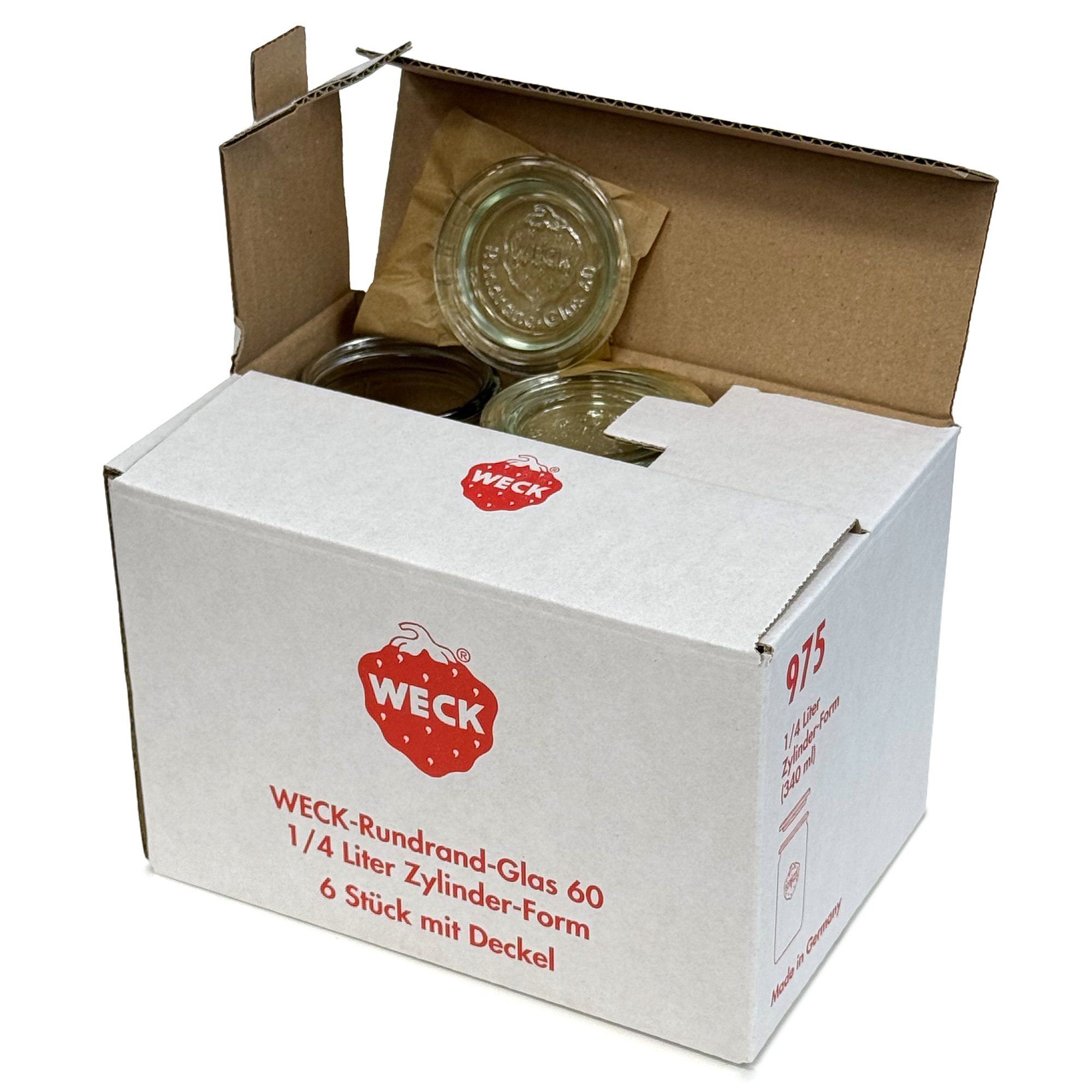 6x 340 ml WECK-cylinderglas med glaslåg RR 60