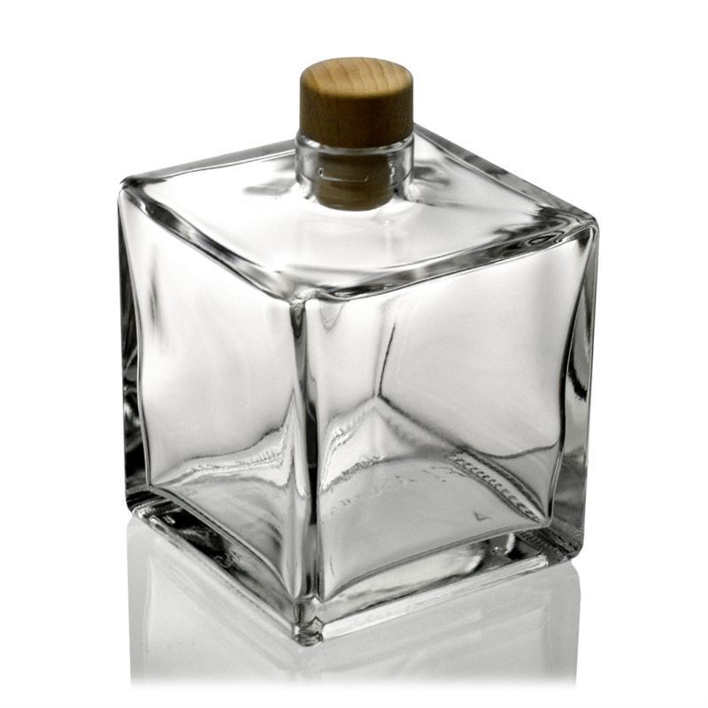 500 ml glasflaske 'Cube', kvadratisk, sort, åbning: Kork