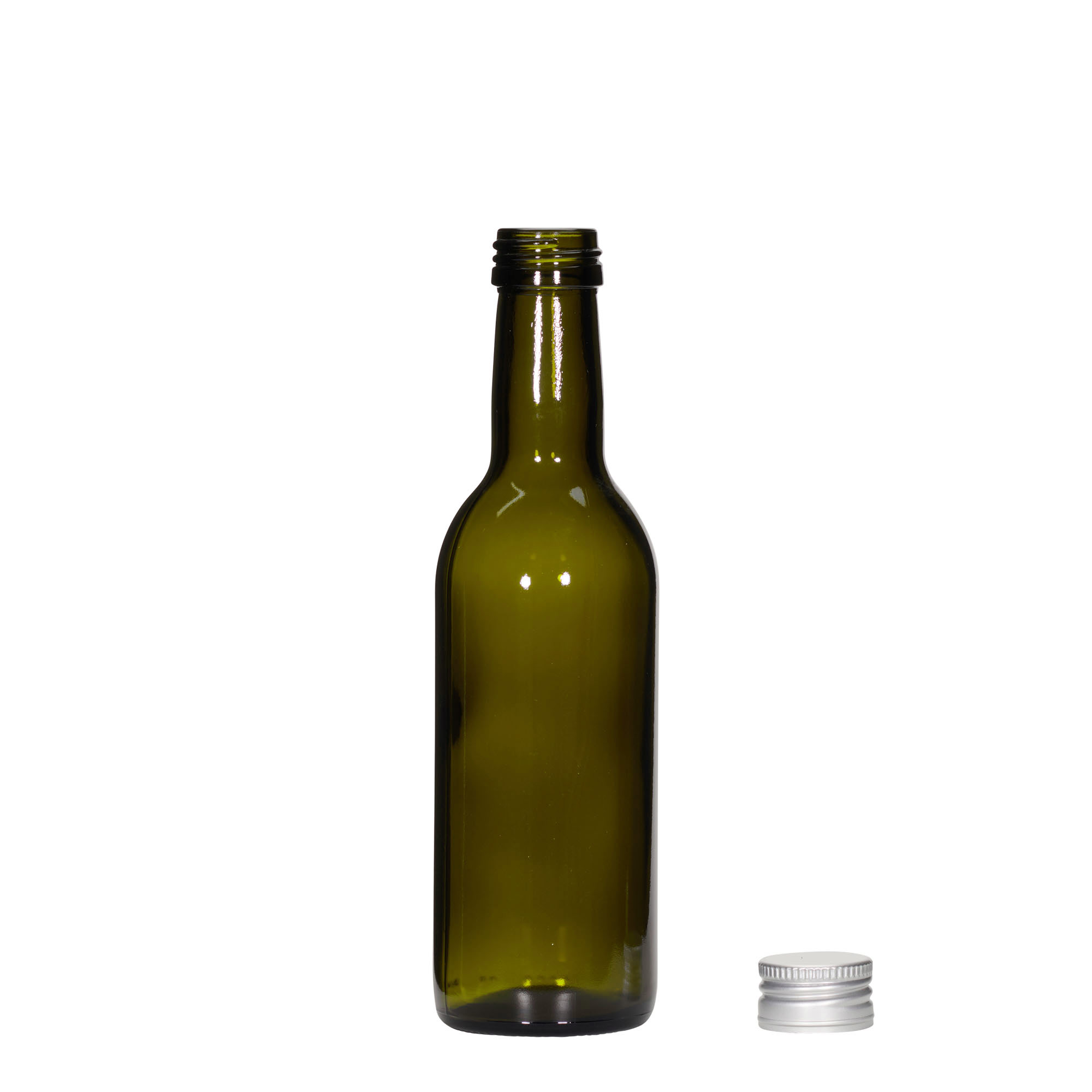 250 ml glasflaske 'Bordeaux', antikgrøn, åbning: PP 28