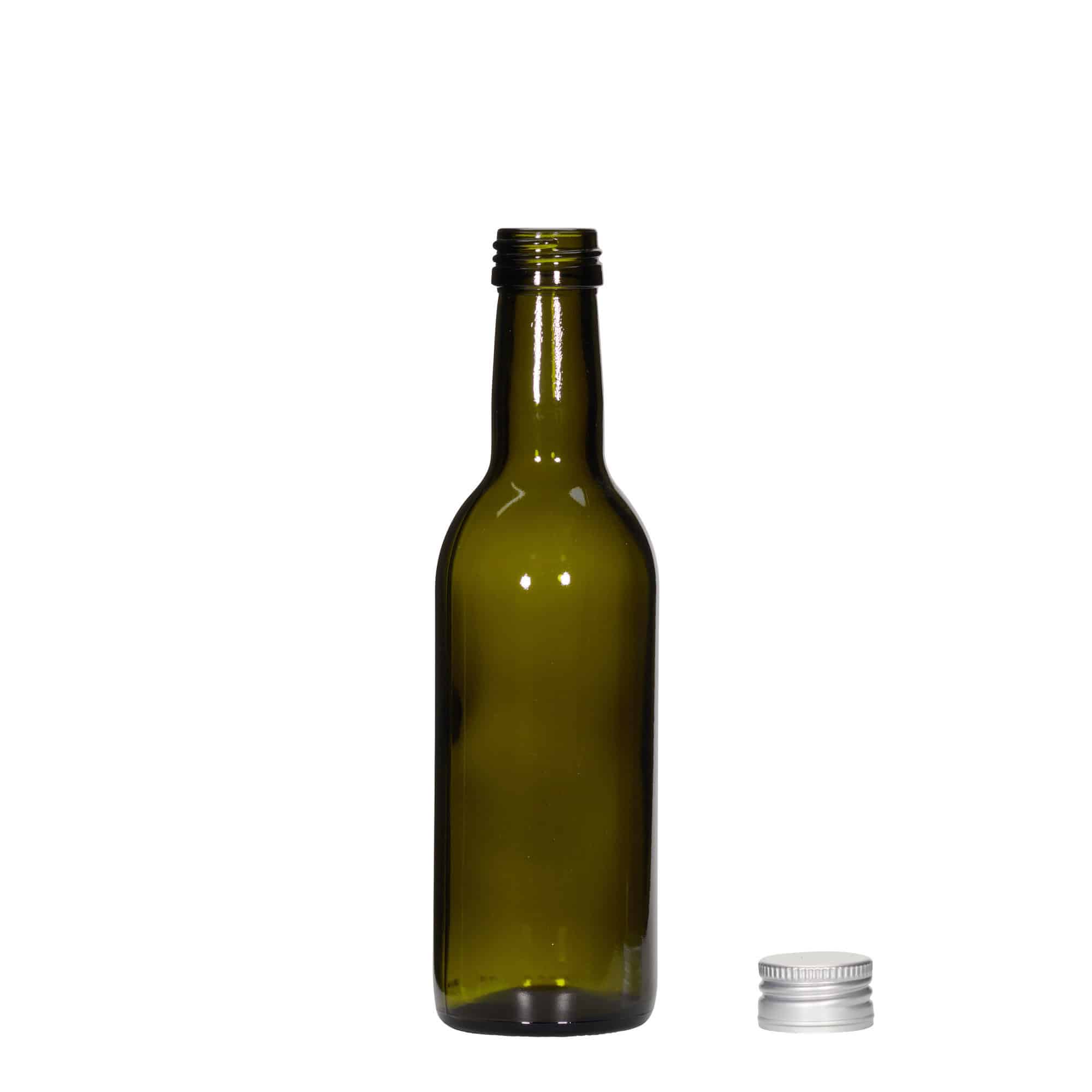 250 ml glasflaske 'Bordeaux', antikgrøn, åbning: PP 28