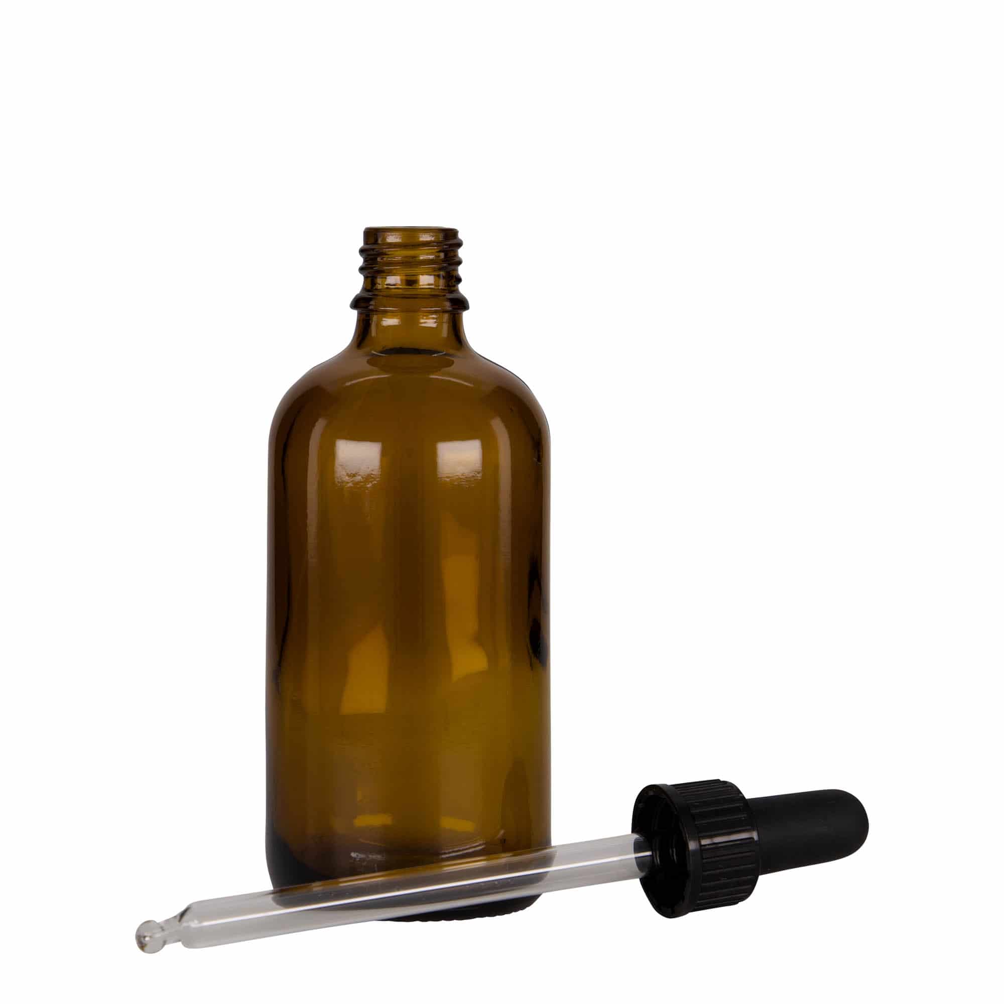 100 ml pipetteflaske, medicin, glas, brun-sort, åbning: DIN 18