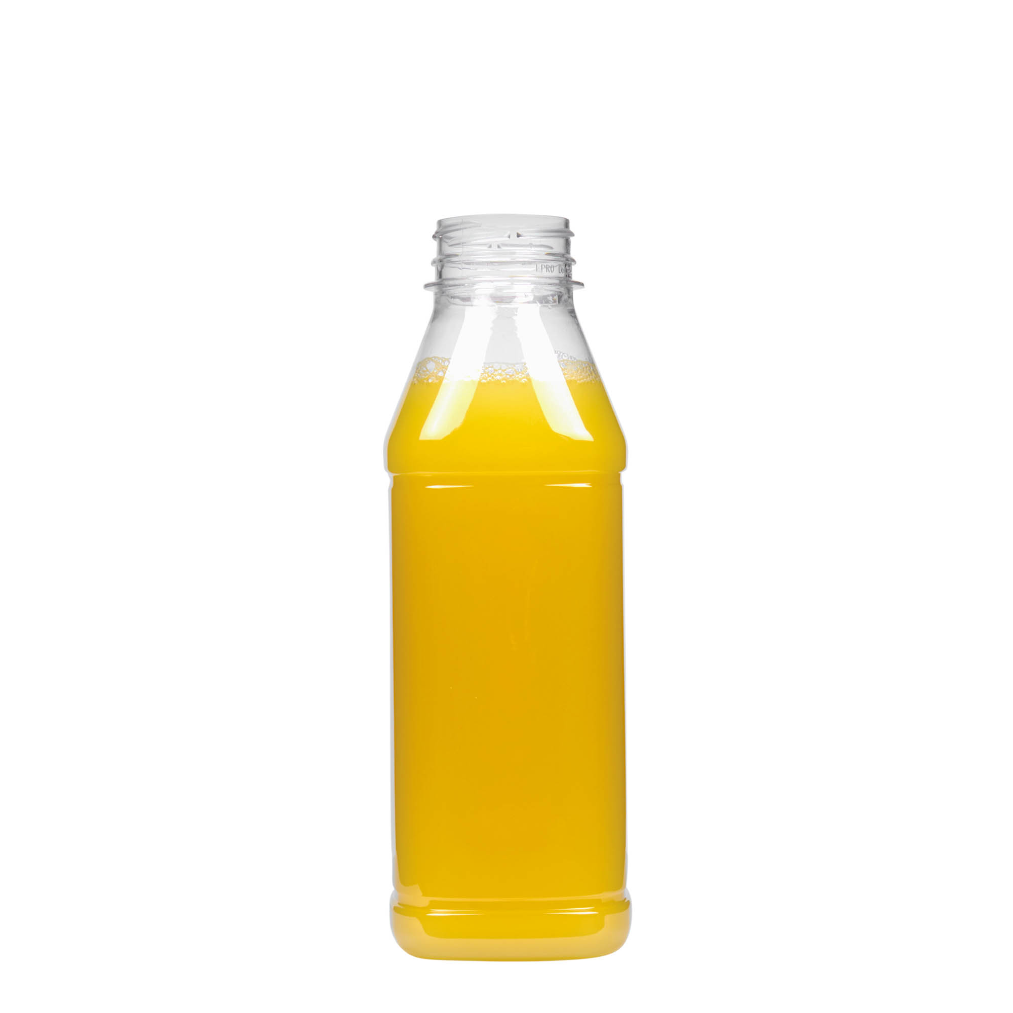 500 ml PET-flaske »Milk and Juice Carré«, firkantet, plastik, åbning: 38 mm