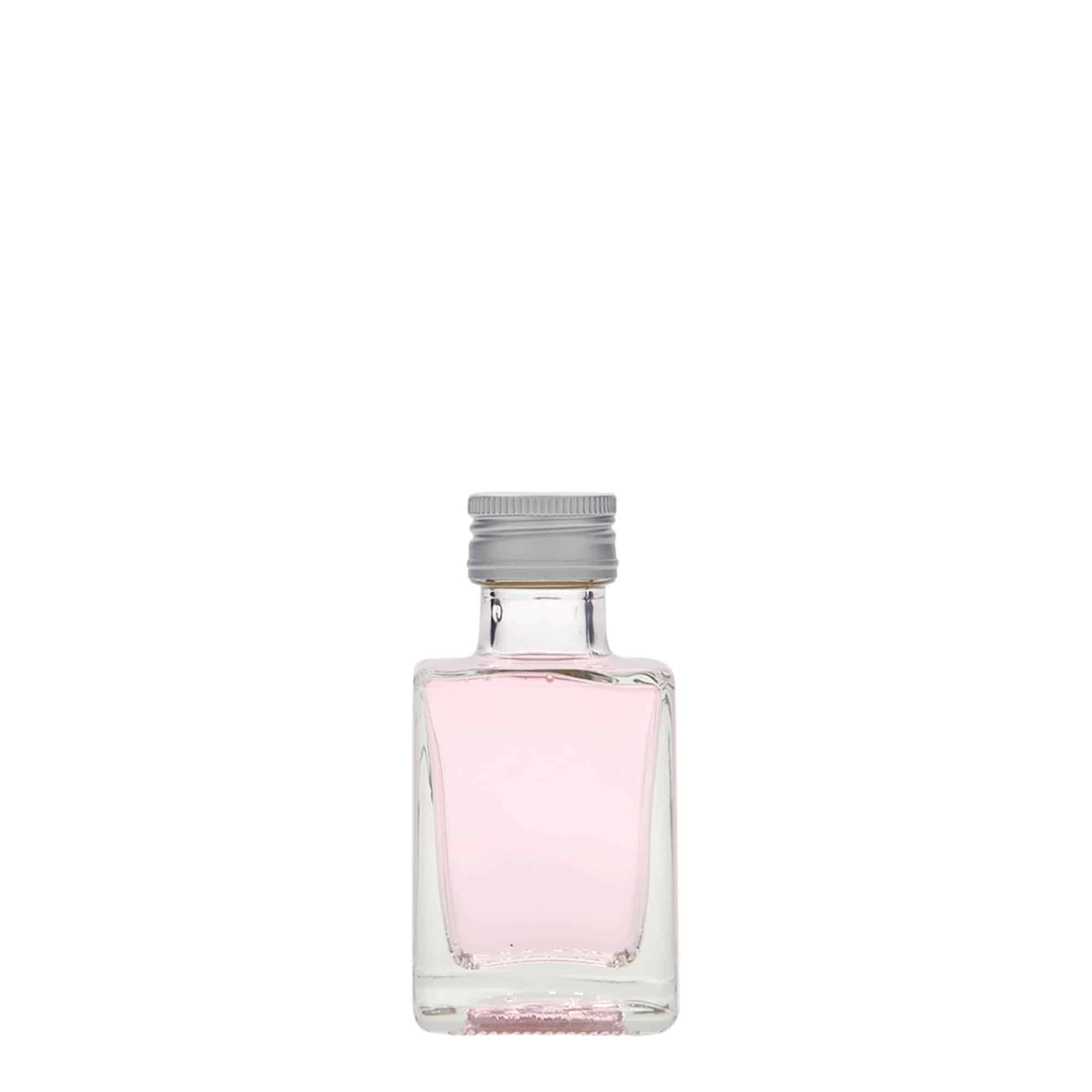 50 ml glasflaske »Cube«, firkantet, åbning: PP 24